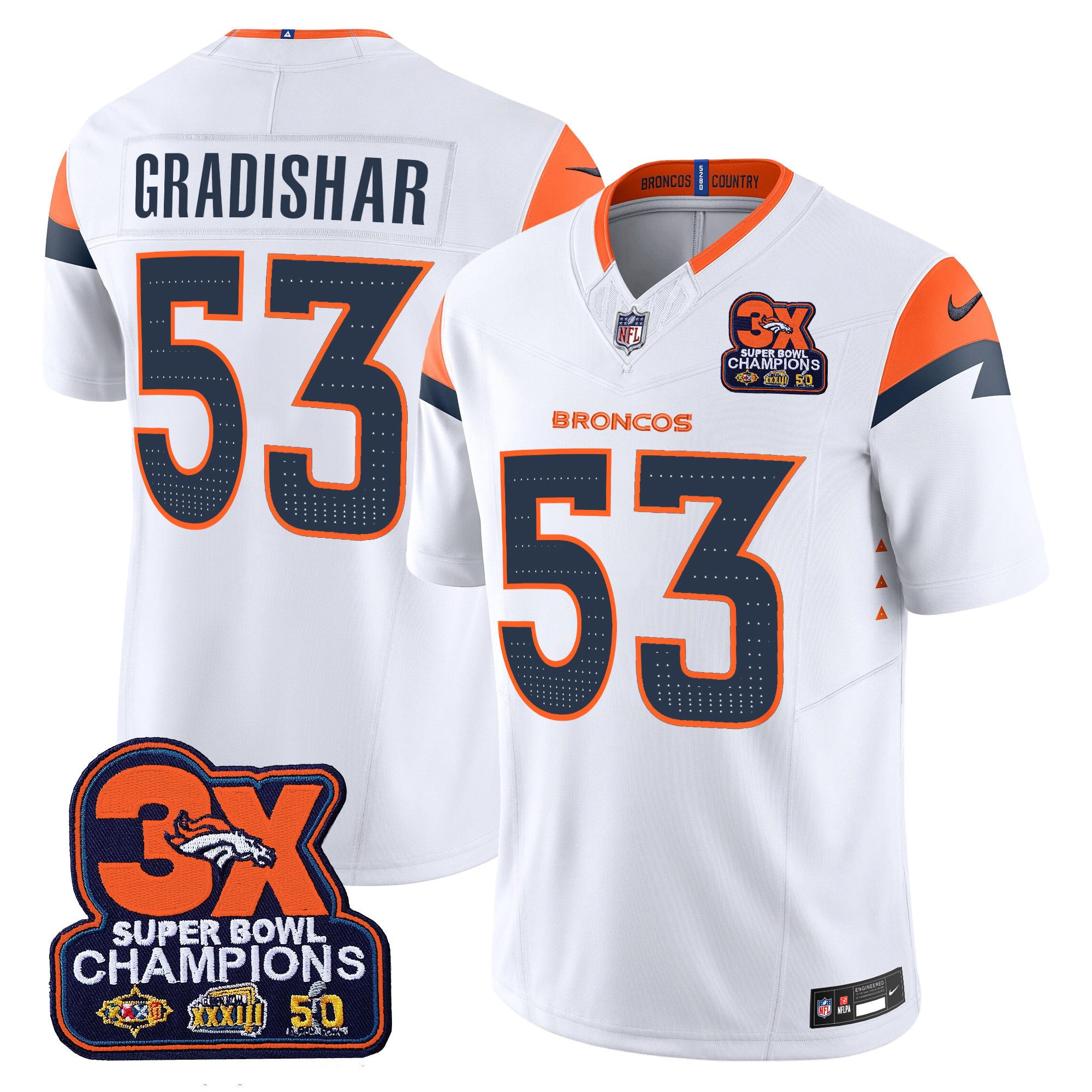 Men's Denver Broncos 3-Time Champions Patch Vapor Limited Jersey - All Stitched