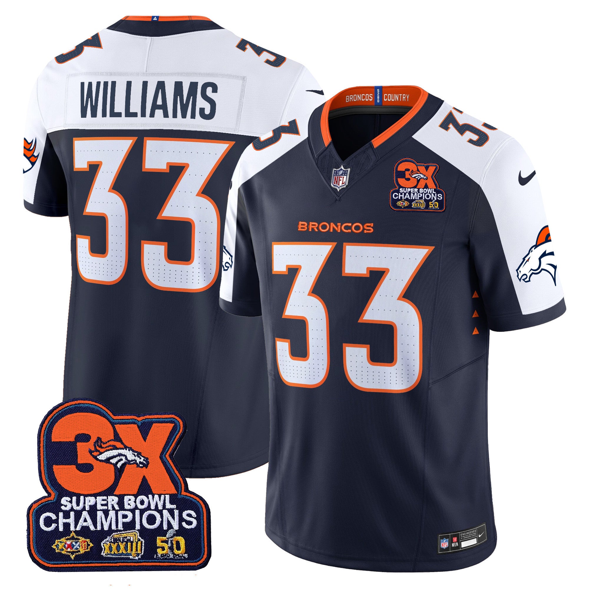 Men's Denver Broncos 3-Time Champions Patch Vapor Limited Jersey - All Stitched