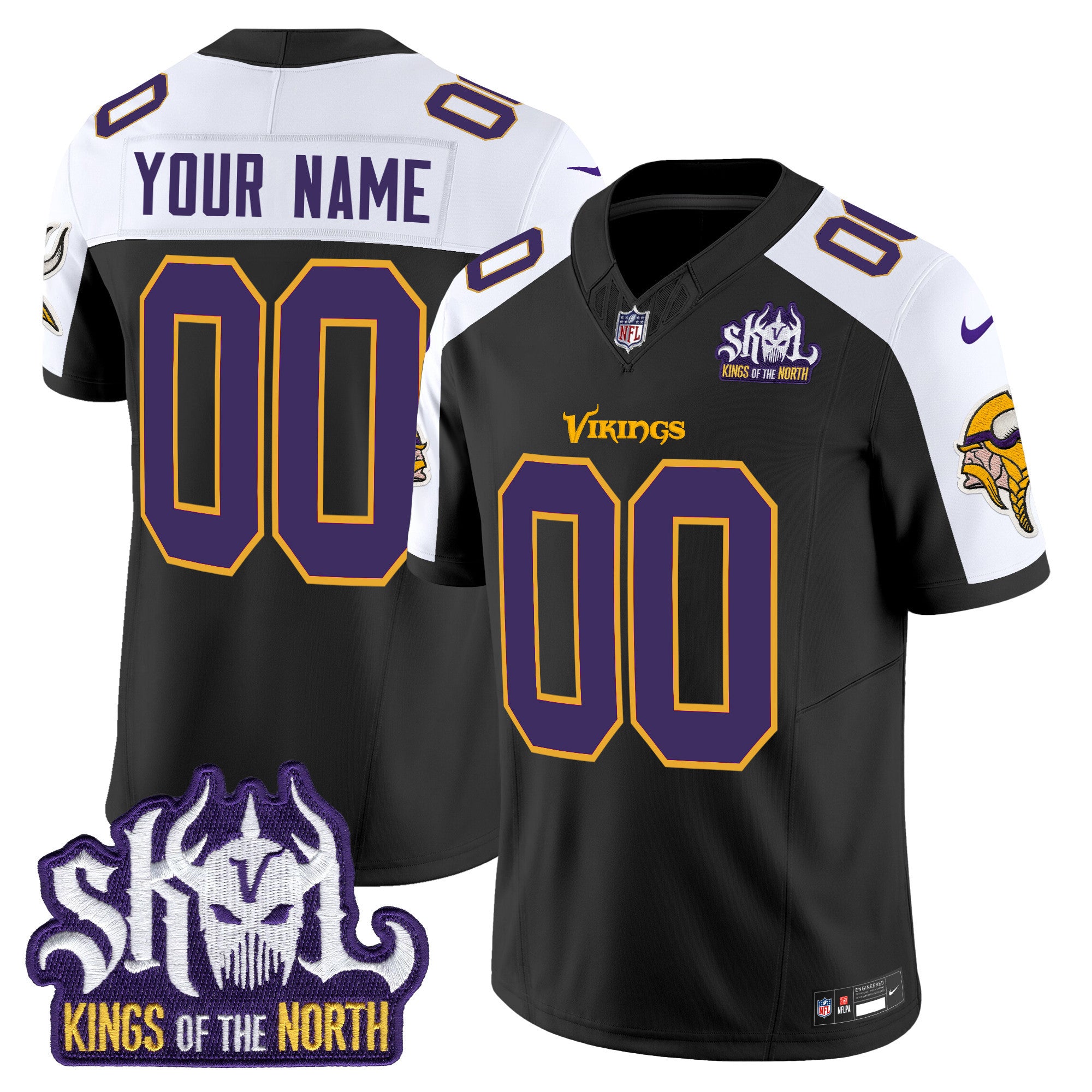 Minnesota Vikings King Of The North Patch Throwback Vapor Limited Custom Jersey V2 - All Stitched