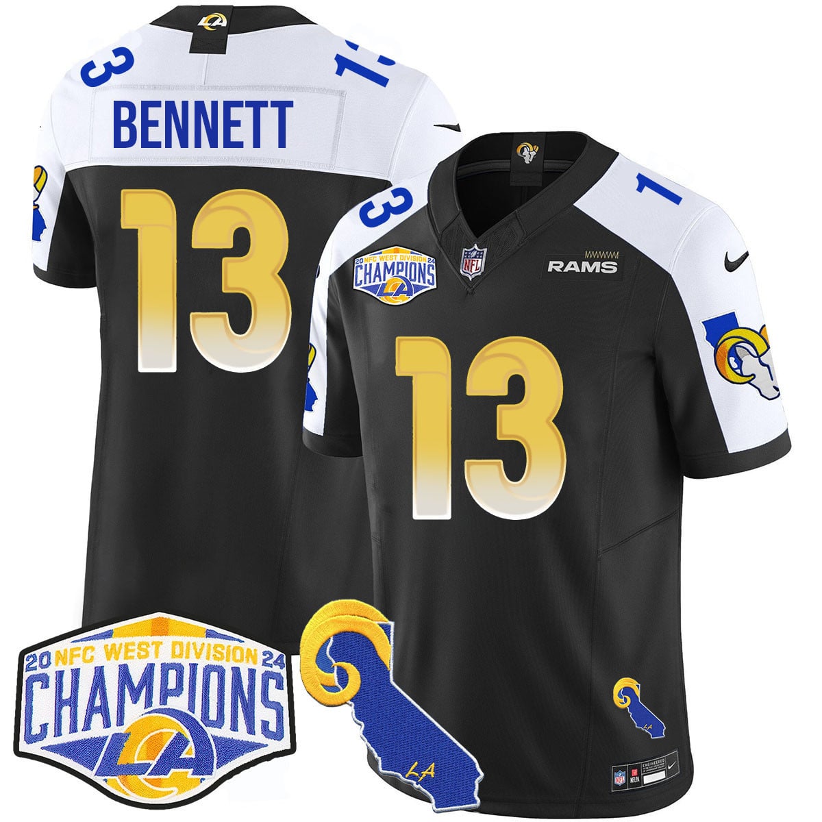 Men's Los Angeles Rams 2024 NFC West Division Champions Jersey N1 - All Stitched
