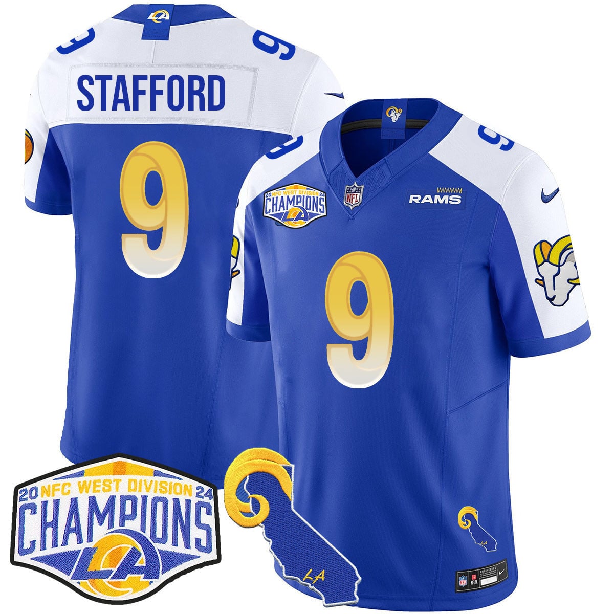 Men's Los Angeles Rams 2024 NFC West Division Champions Jersey N1 - All Stitched