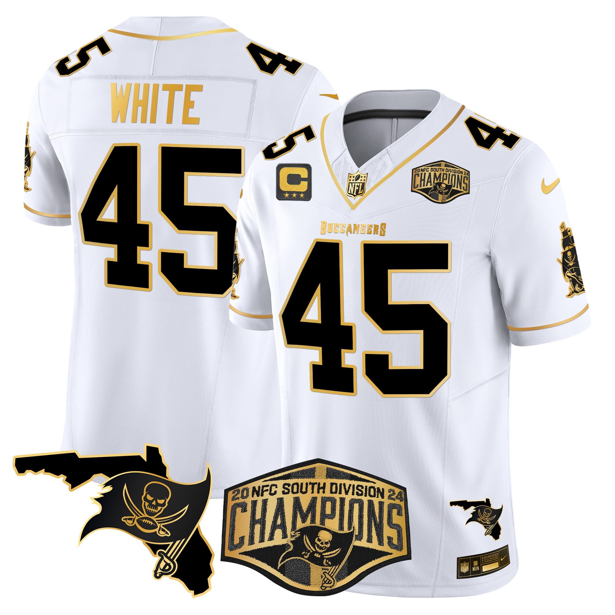 Men's Buccaneers 2024 NFC South Division Champions Patch Gold Vapor Limited Jersey - All Stitched