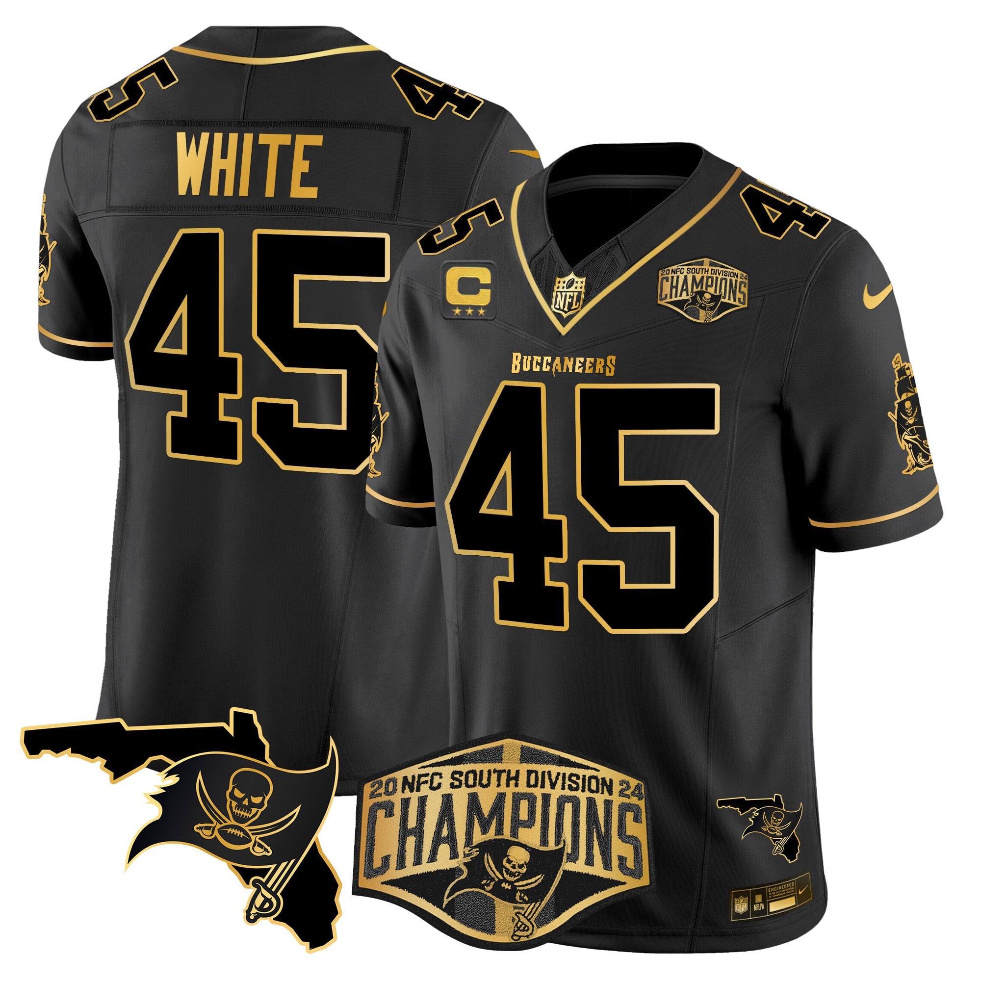 Men's Buccaneers 2024 NFC South Division Champions Patch Gold Vapor Limited Jersey - All Stitched