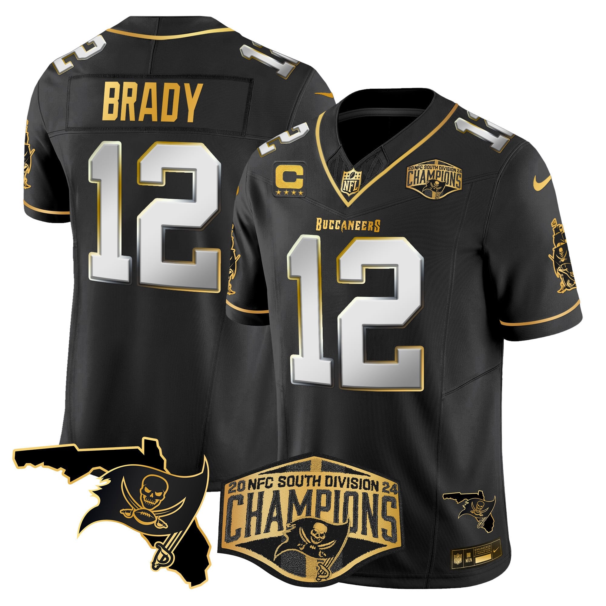 Men's Buccaneers 2024 NFC South Division Champions Patch Gold Vapor Limited Jersey - All Stitched