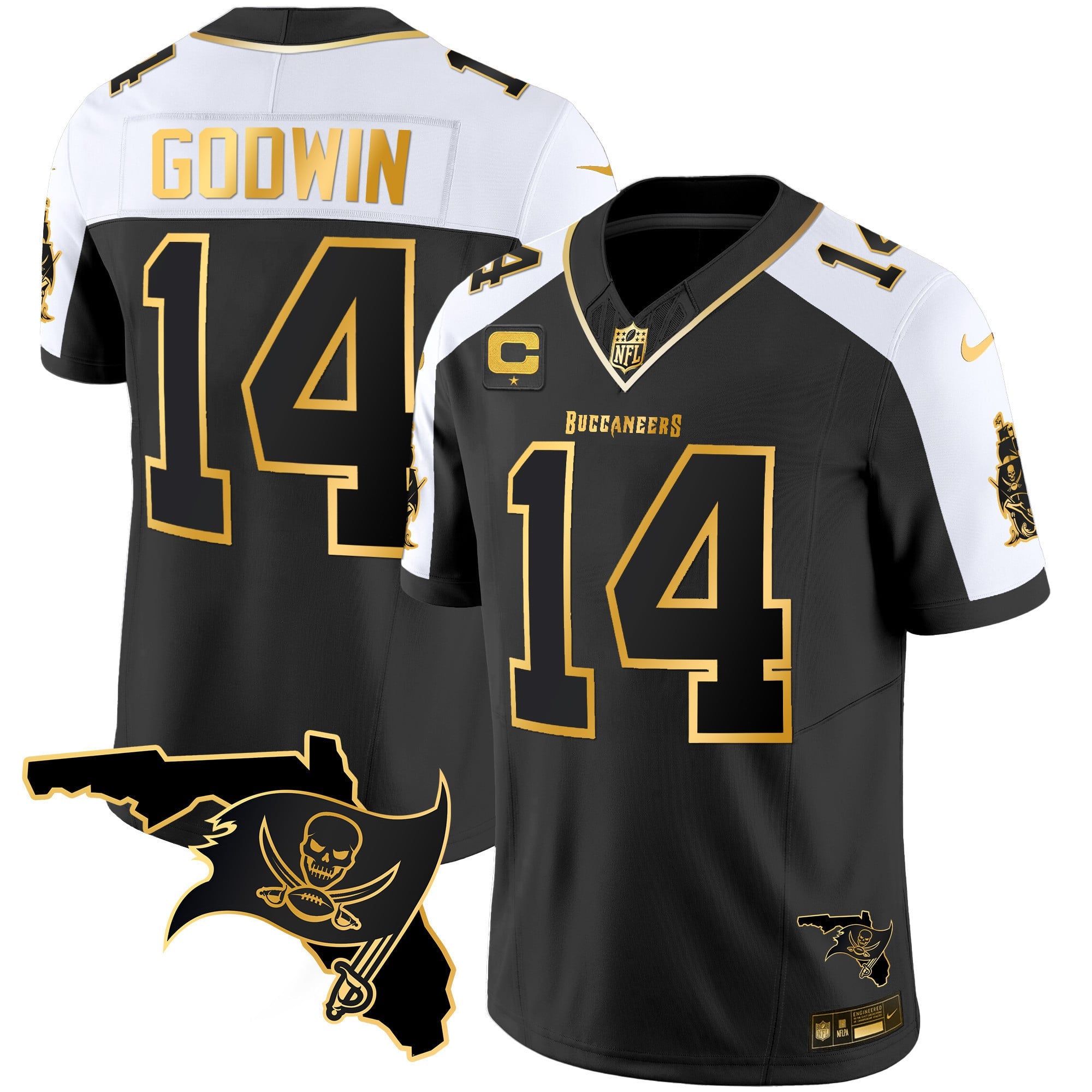 Men's Buccaneers Florida Patch Vapor Gold Jersey - All Stitched