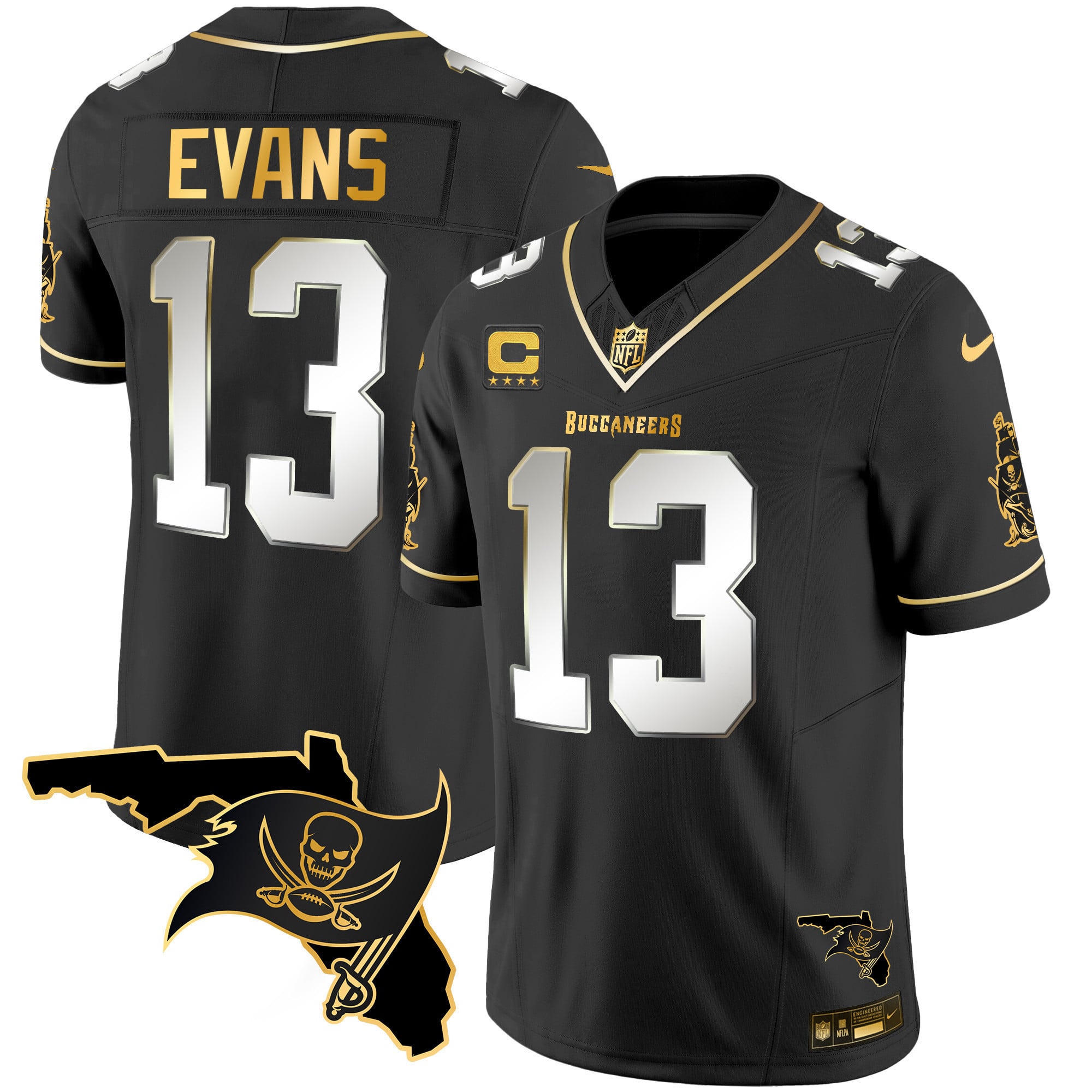 Men's Buccaneers Florida Patch Vapor Gold Jersey - All Stitched