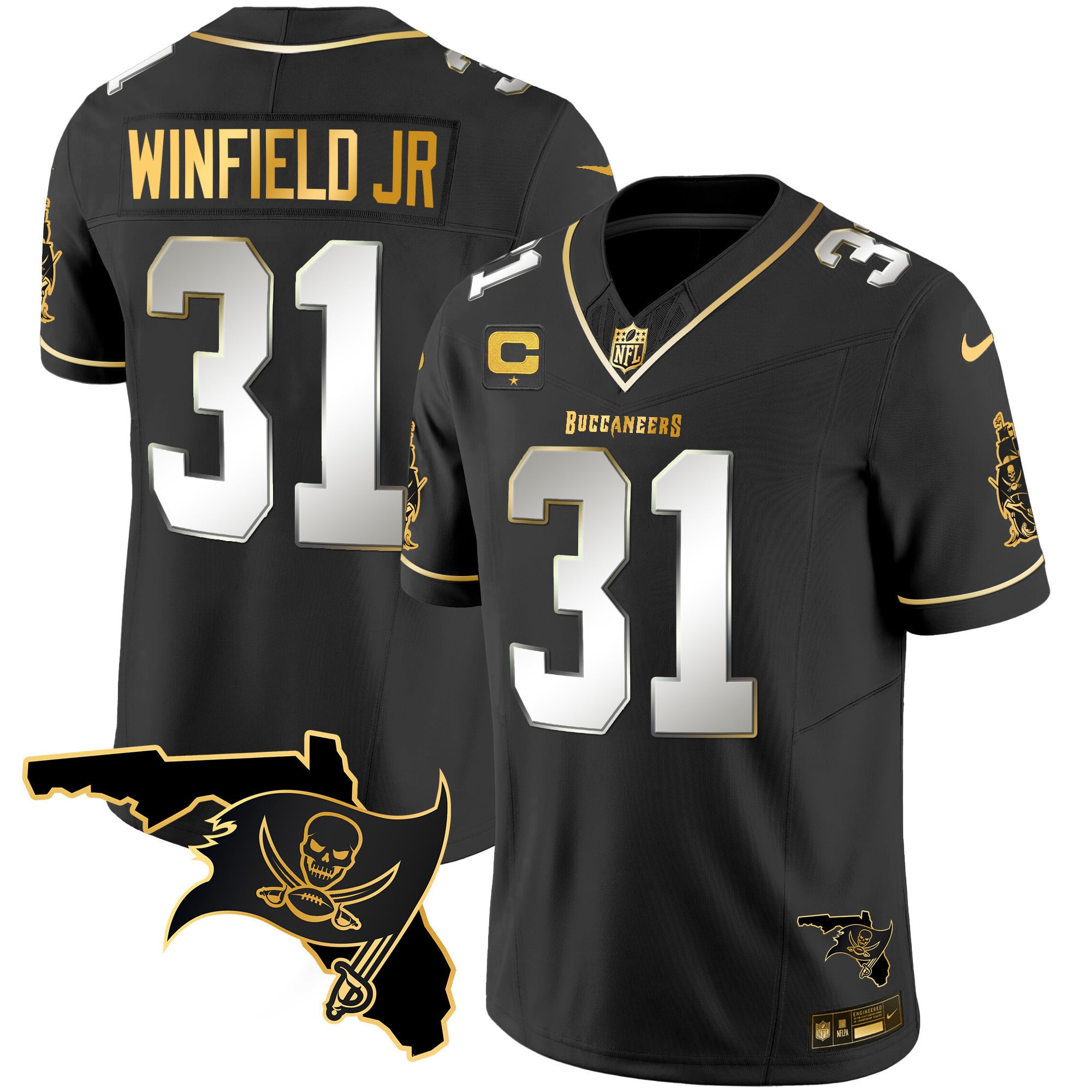 Men's Buccaneers Florida Patch Vapor Gold Jersey - All Stitched