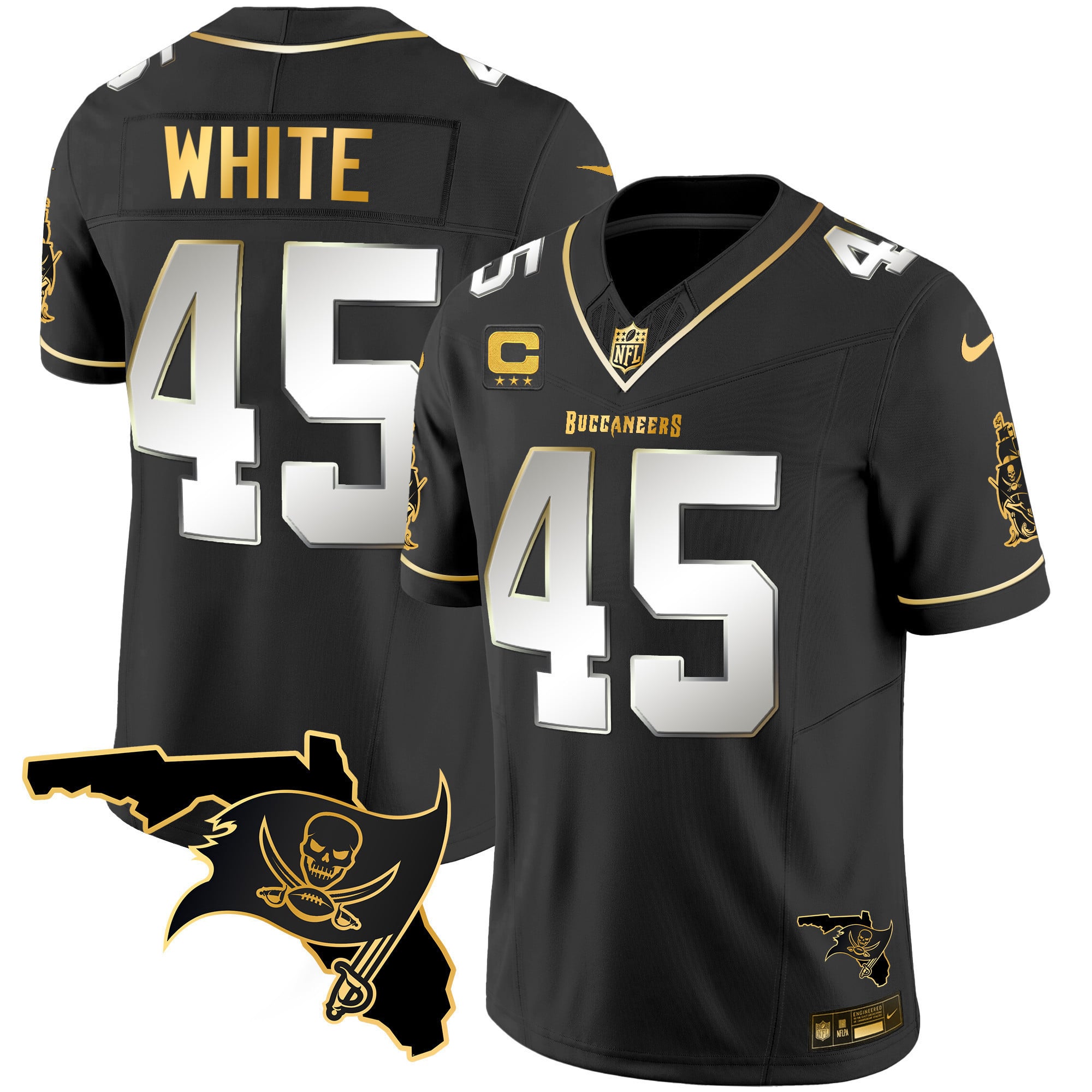 Men's Buccaneers Florida Patch Vapor Gold Jersey - All Stitched