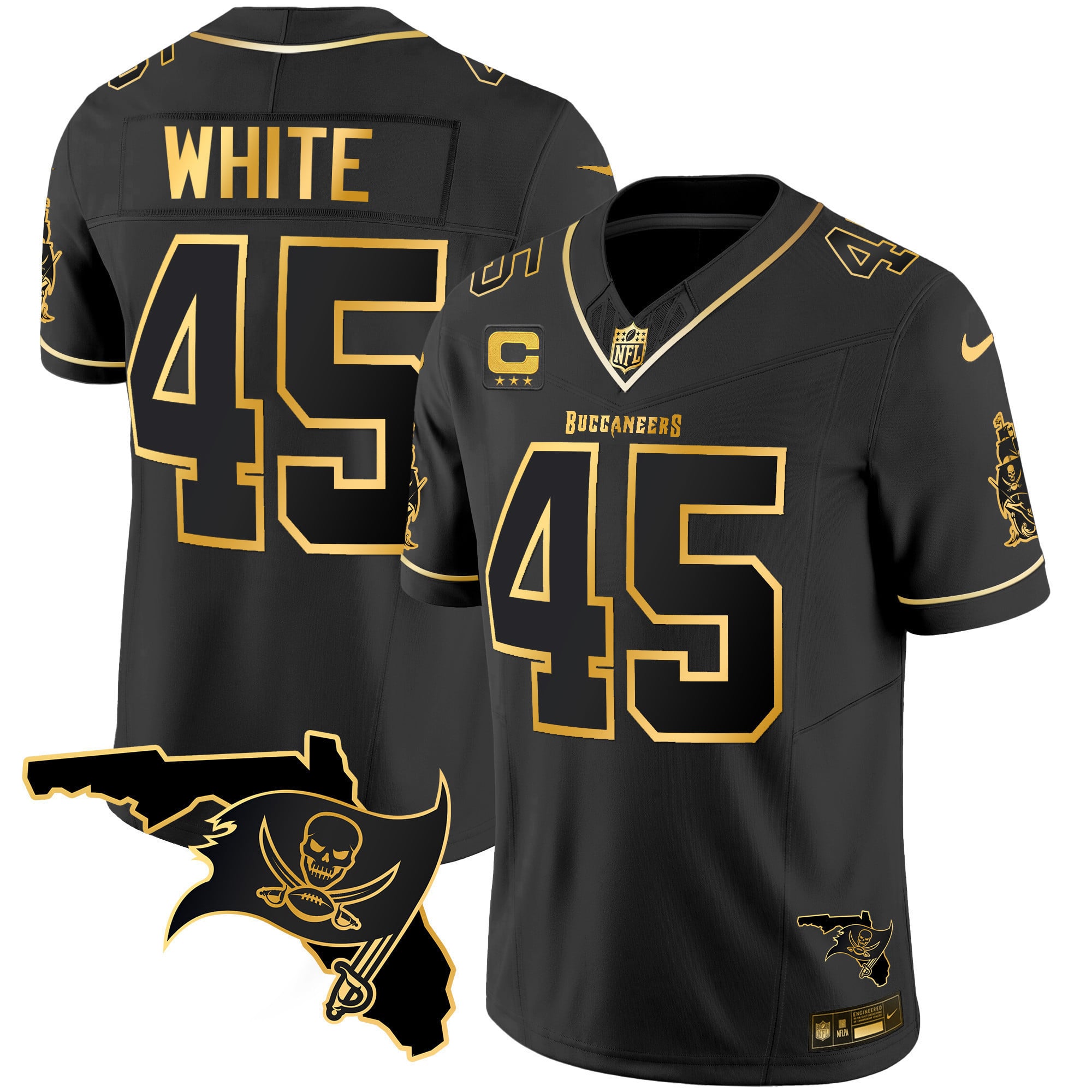 Men's Buccaneers Florida Patch Vapor Gold Jersey - All Stitched