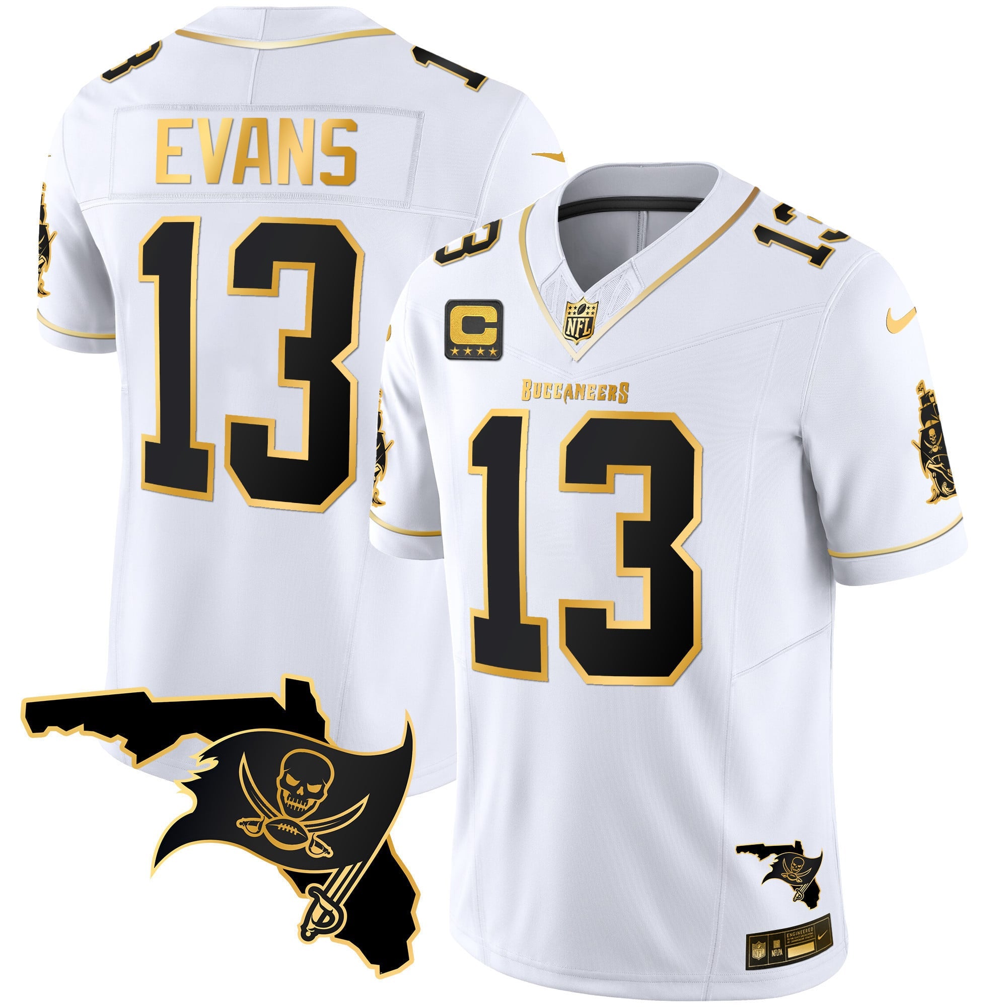 Men's Buccaneers Florida Patch Vapor Gold Jersey - All Stitched