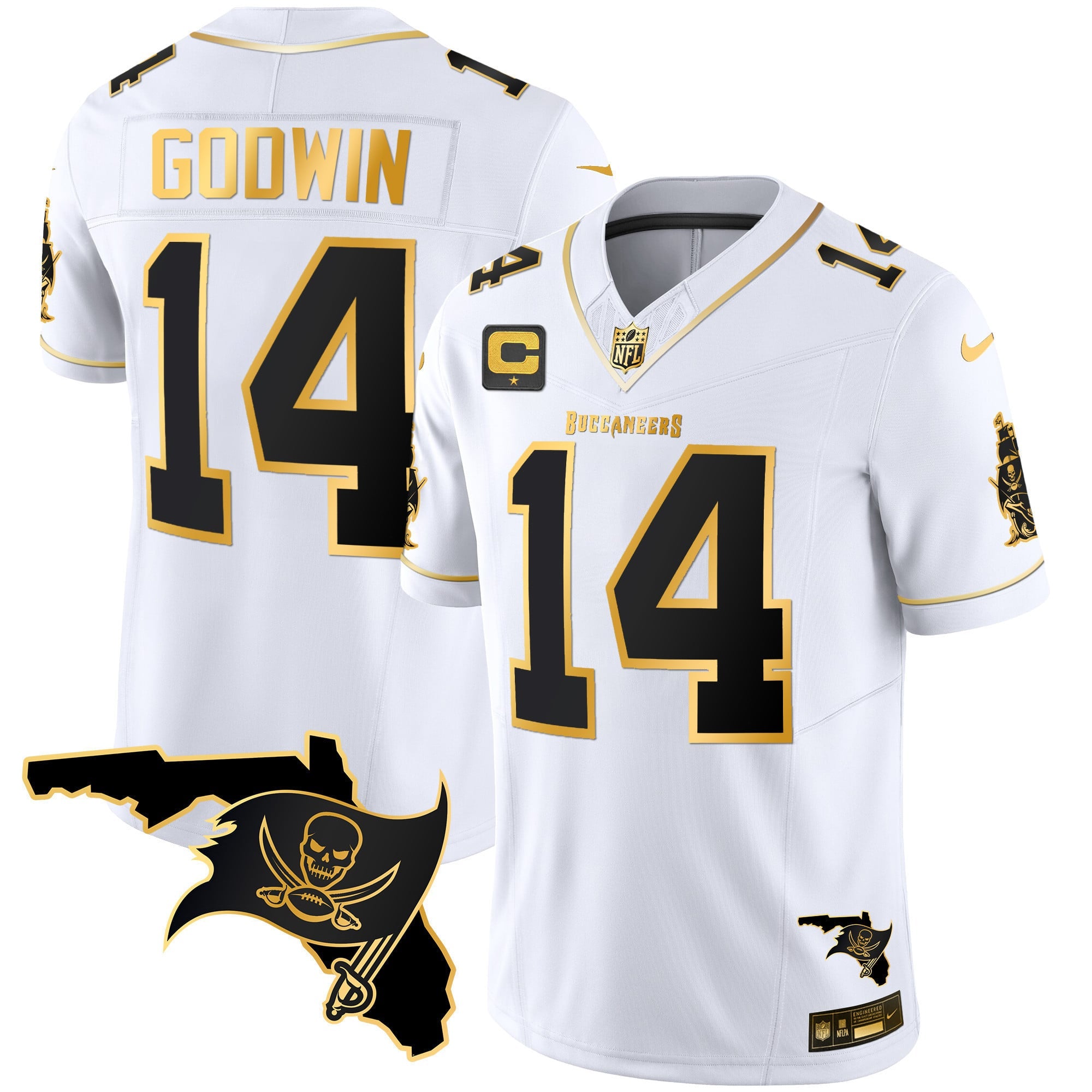 Men's Buccaneers Florida Patch Vapor Gold Jersey - All Stitched