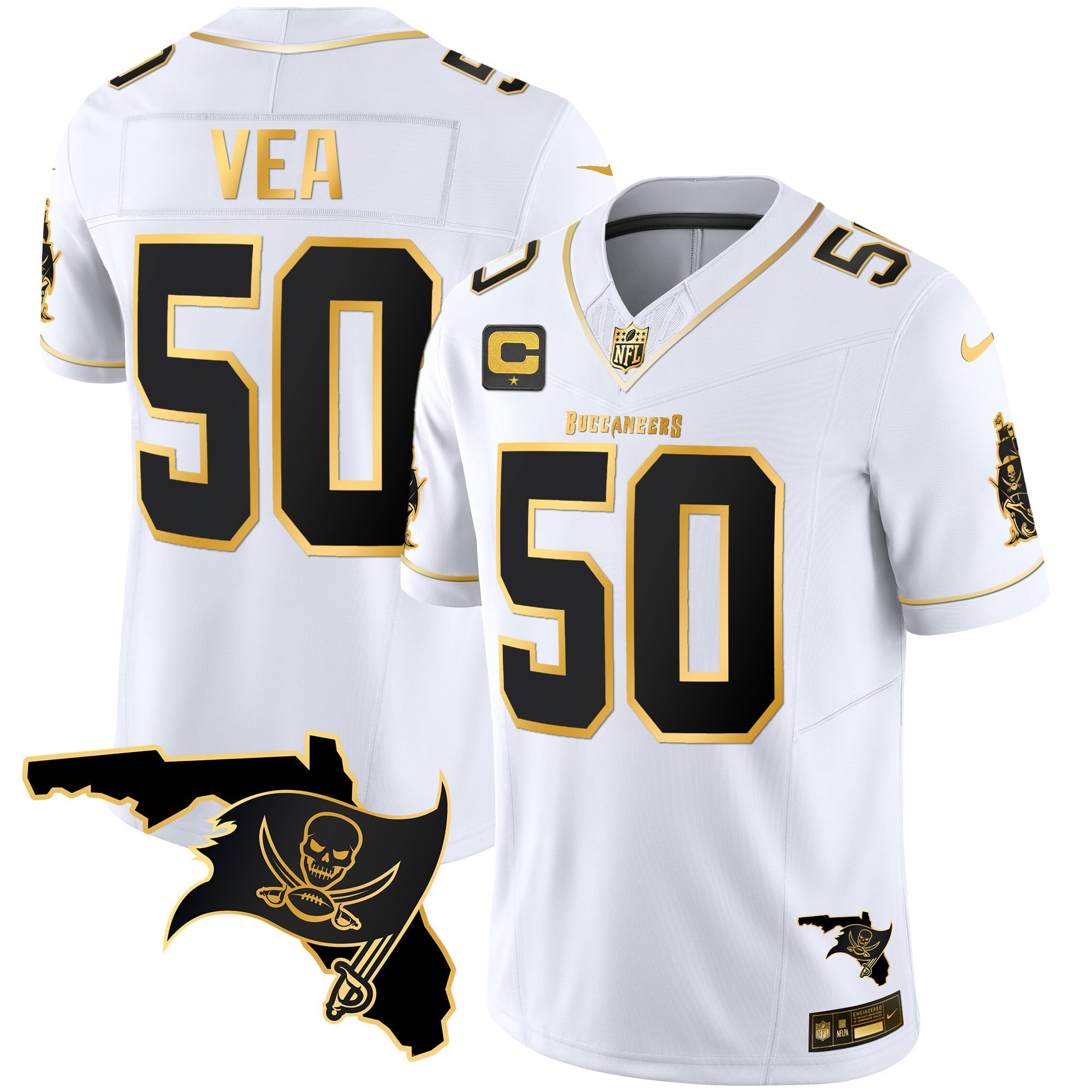 Men's Buccaneers Florida Patch Vapor Gold Jersey - All Stitched