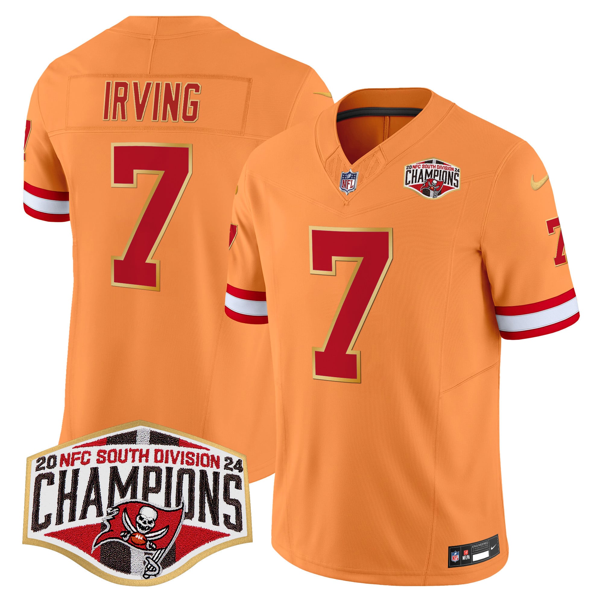 Men's Buccaneers Creamsicle 2024 NFC South Division Champions Patch Gold Trim Vapor Limited Jersey - All Stitched