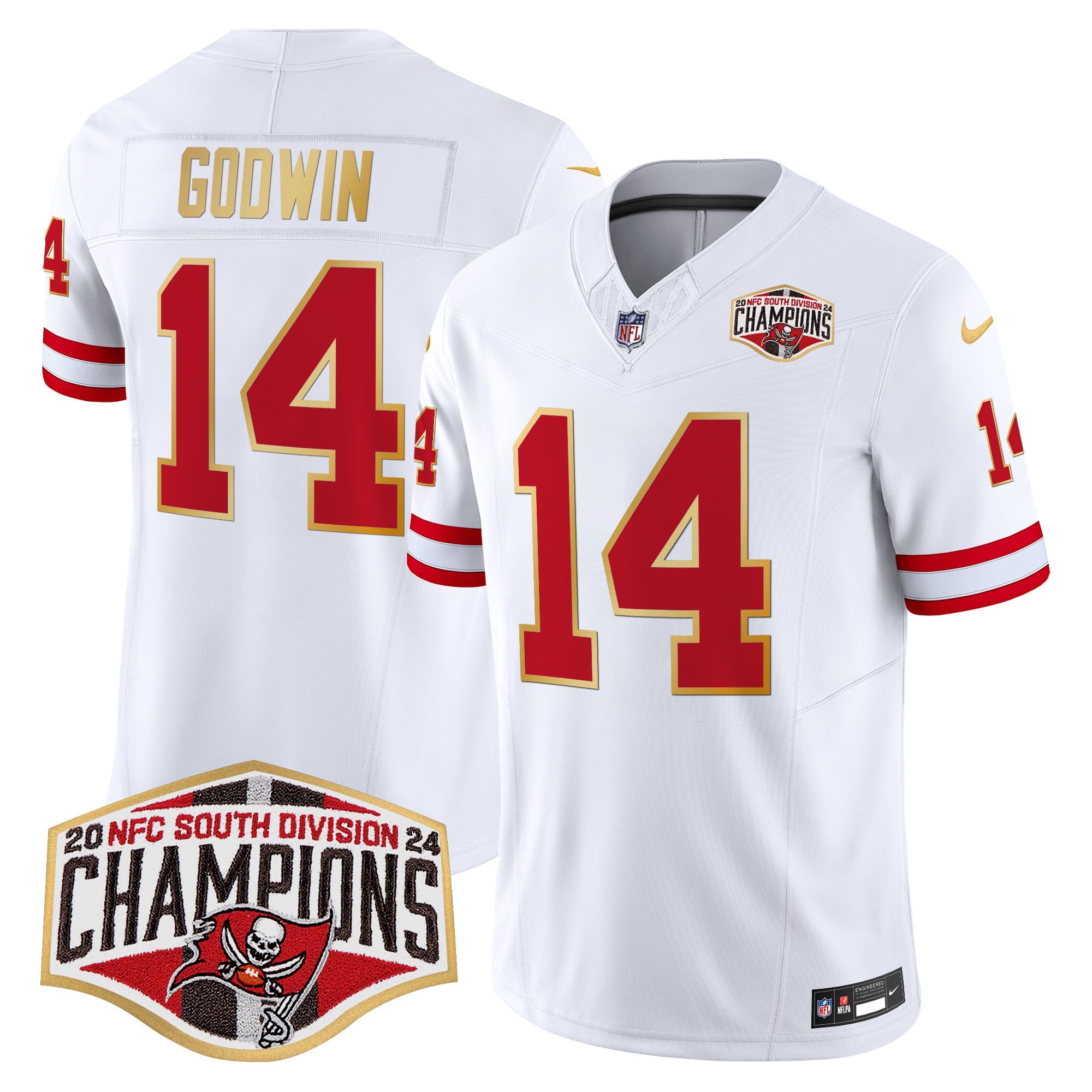 Men's Buccaneers Creamsicle 2024 NFC South Division Champions Patch Gold Trim Vapor Limited Jersey - All Stitched