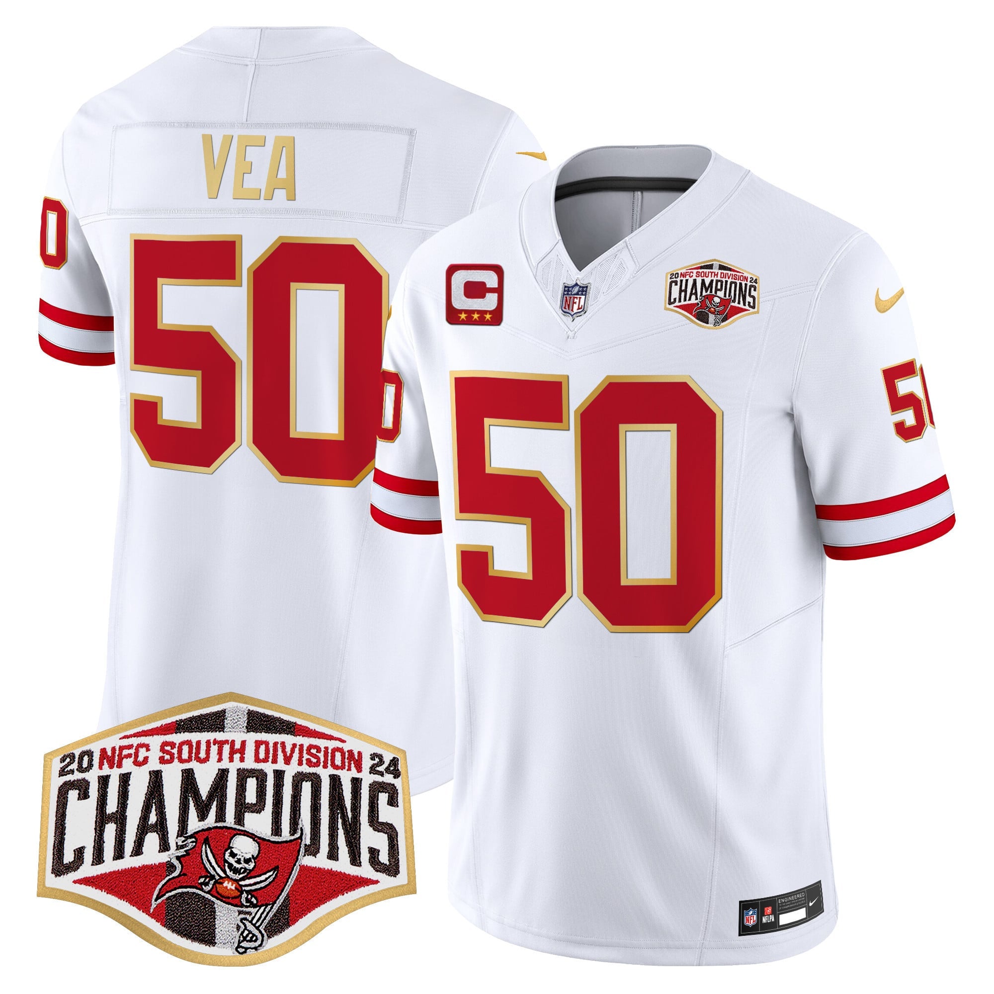 Men's Buccaneers Creamsicle 2024 NFC South Division Champions Patch Gold Trim Vapor Limited Jersey - All Stitched