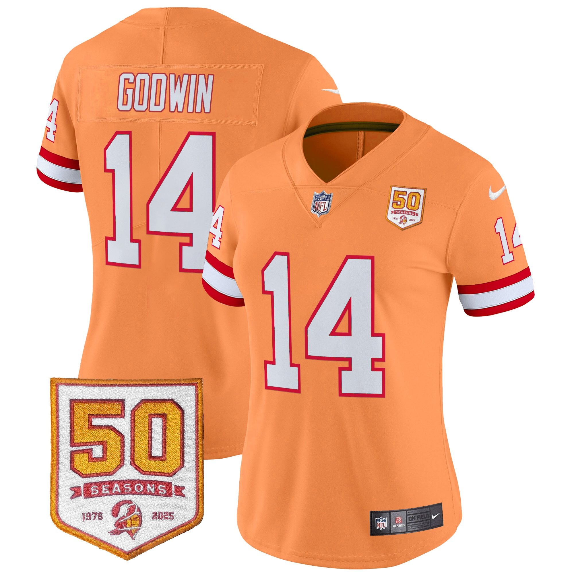 Women's Tampa Bay Buccaneers Throwback 50th Season Patch Vapor Limited Jersey - All Stitched