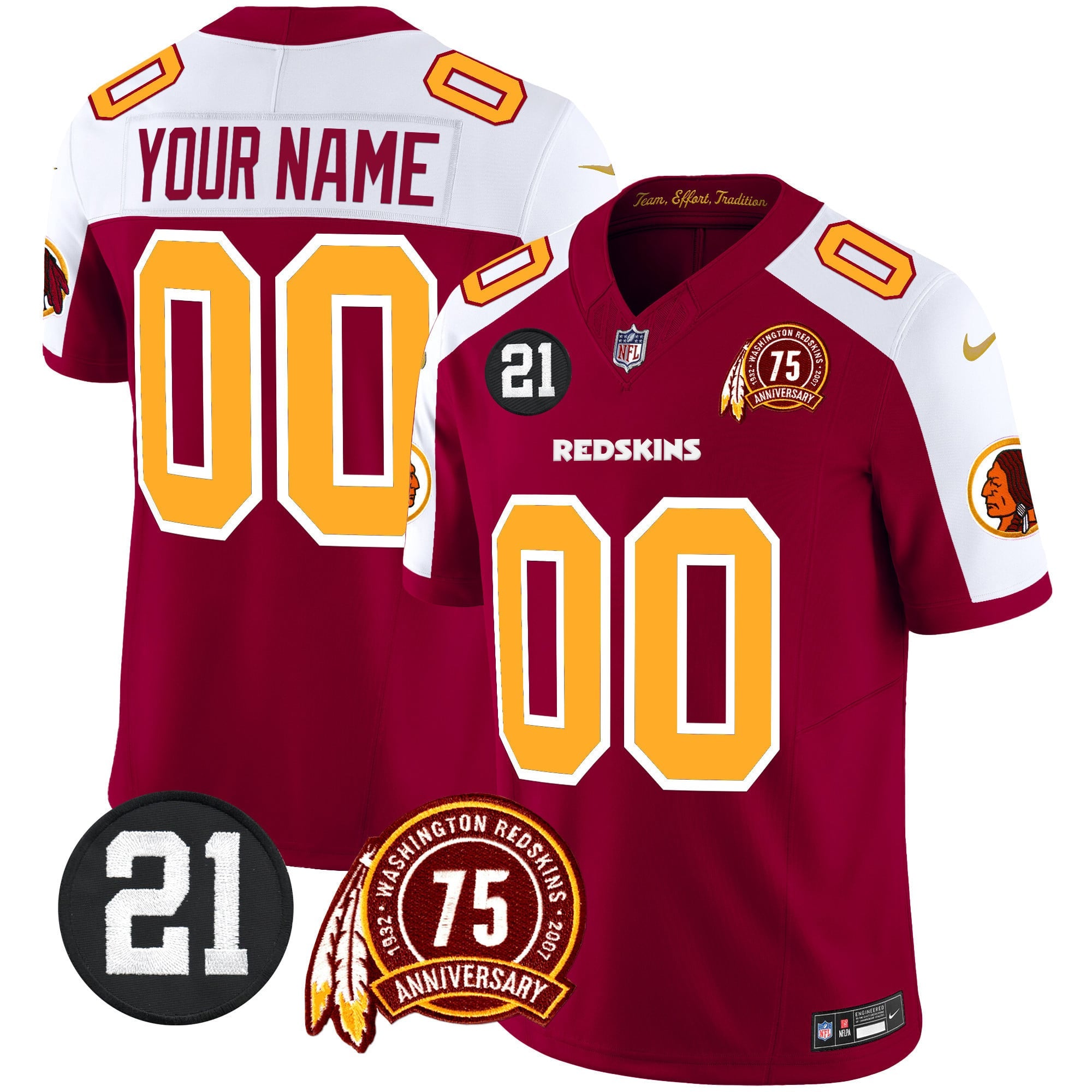 Washington Redskins 75th & Sean Taylor Patch Vapor Limited Custom Jersey - All Stitched
