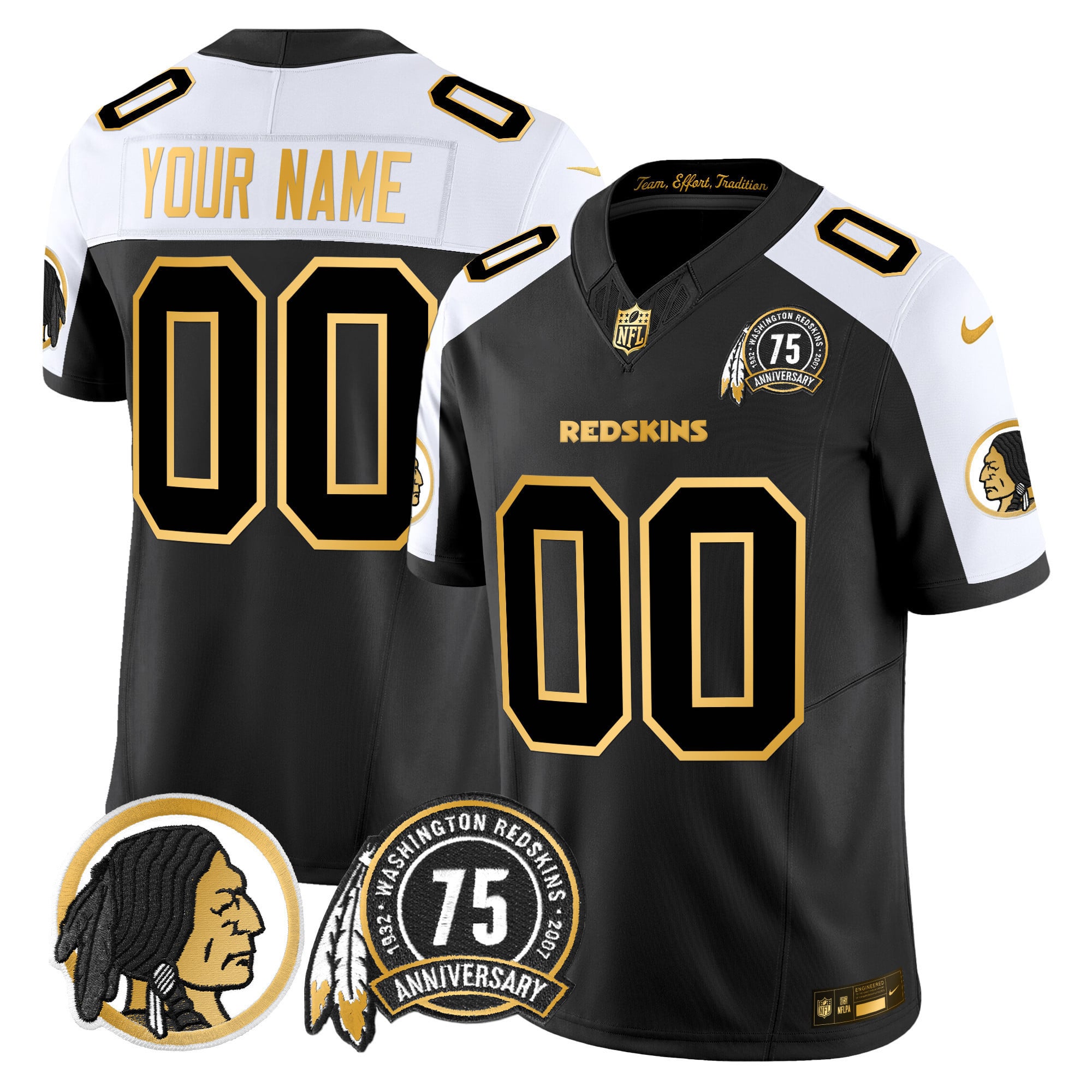 Washington Redskins 75th Patch Throwback Gold Vapor Limited Custom Jersey - All Stitched