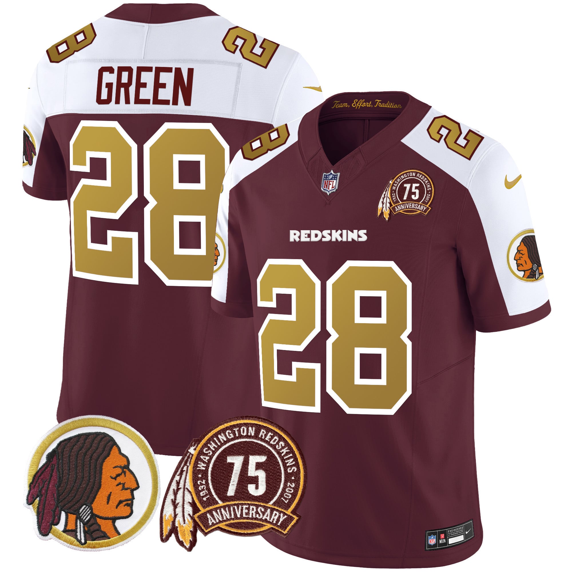 Men's Washington Redskins 75th Patch Throwback Vapor Limited Jersey V2 - All Stitched