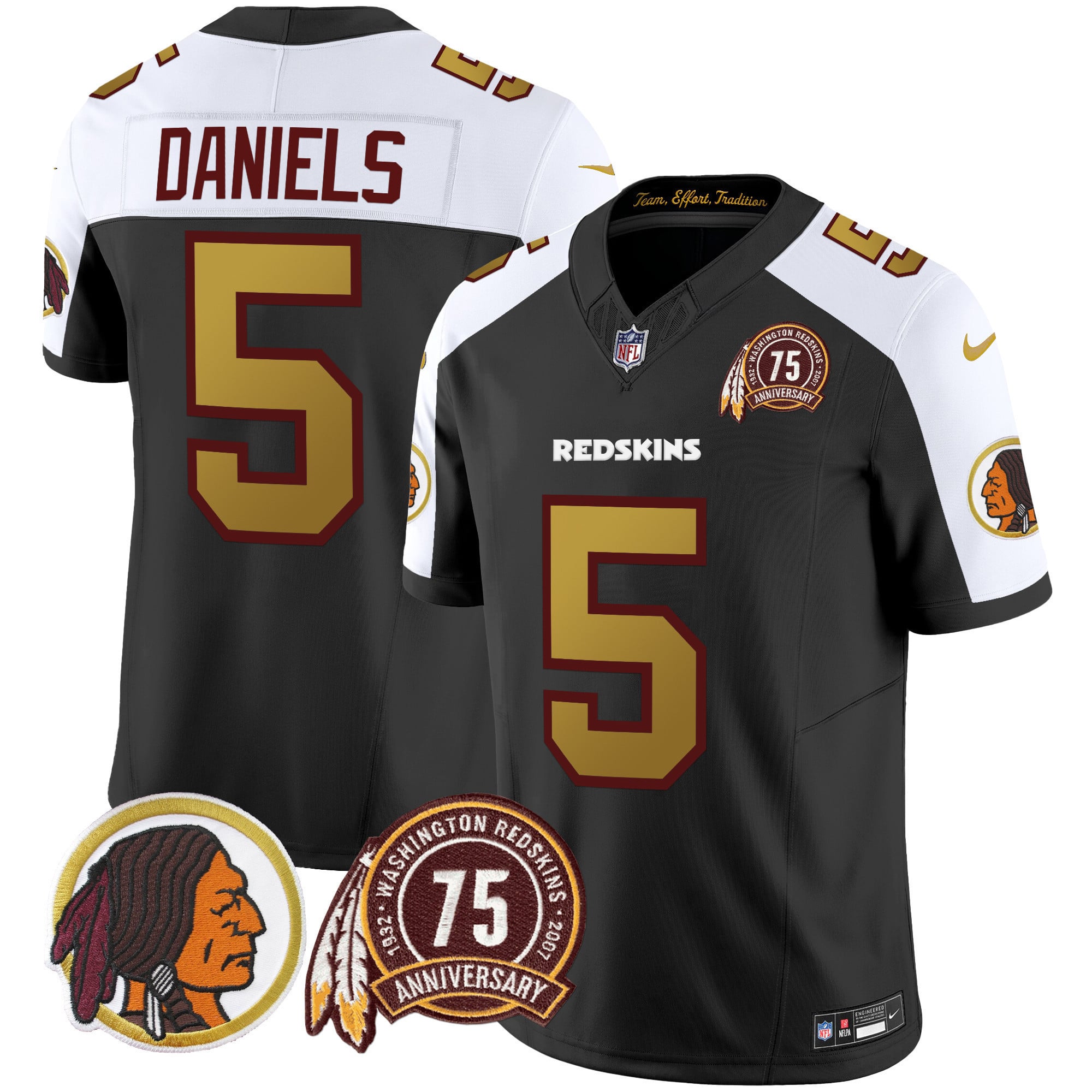 Men's Washington Redskins 75th Patch Throwback Vapor Limited Jersey V2 - All Stitched