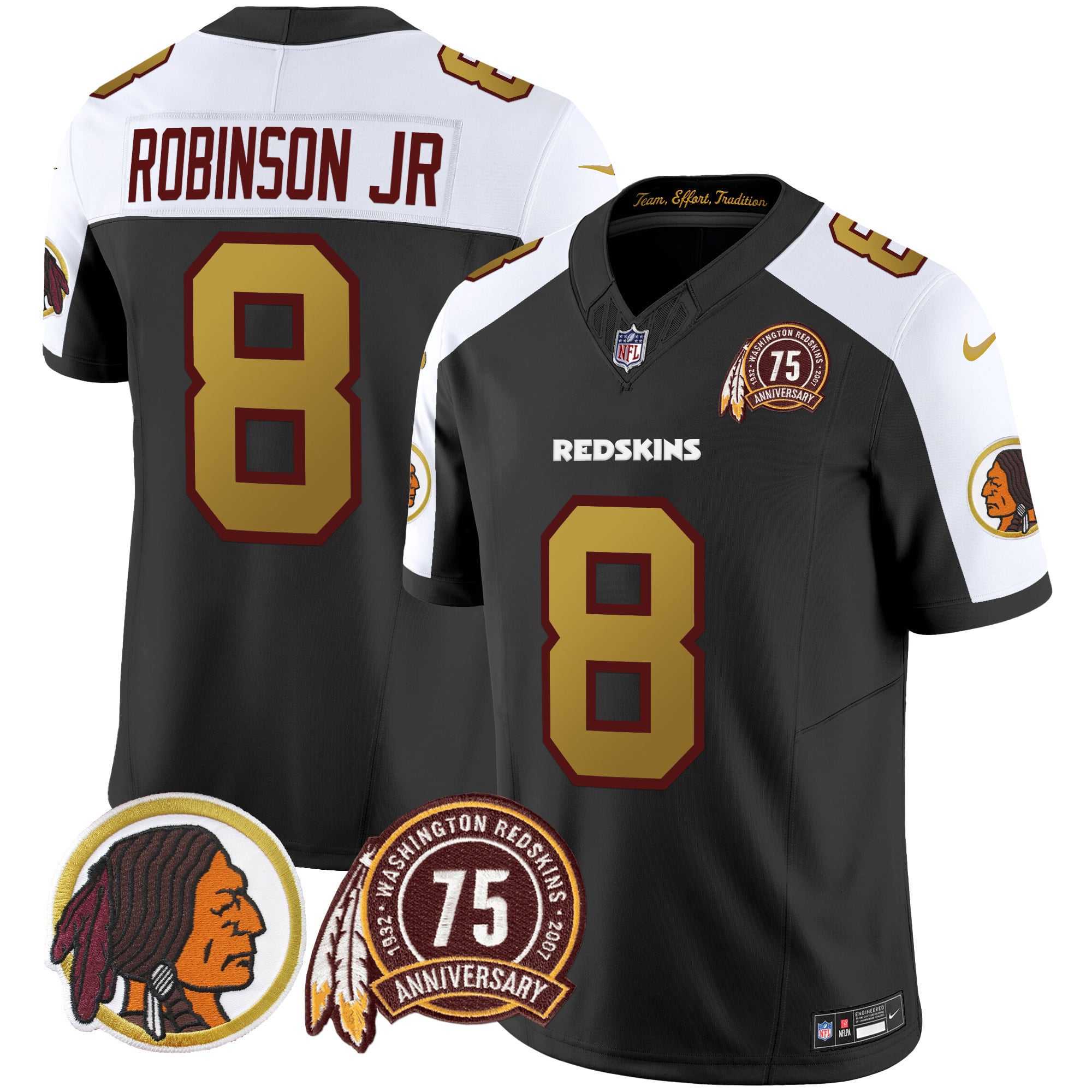 Men's Washington Redskins 75th Patch Throwback Vapor Limited Jersey V2 - All Stitched