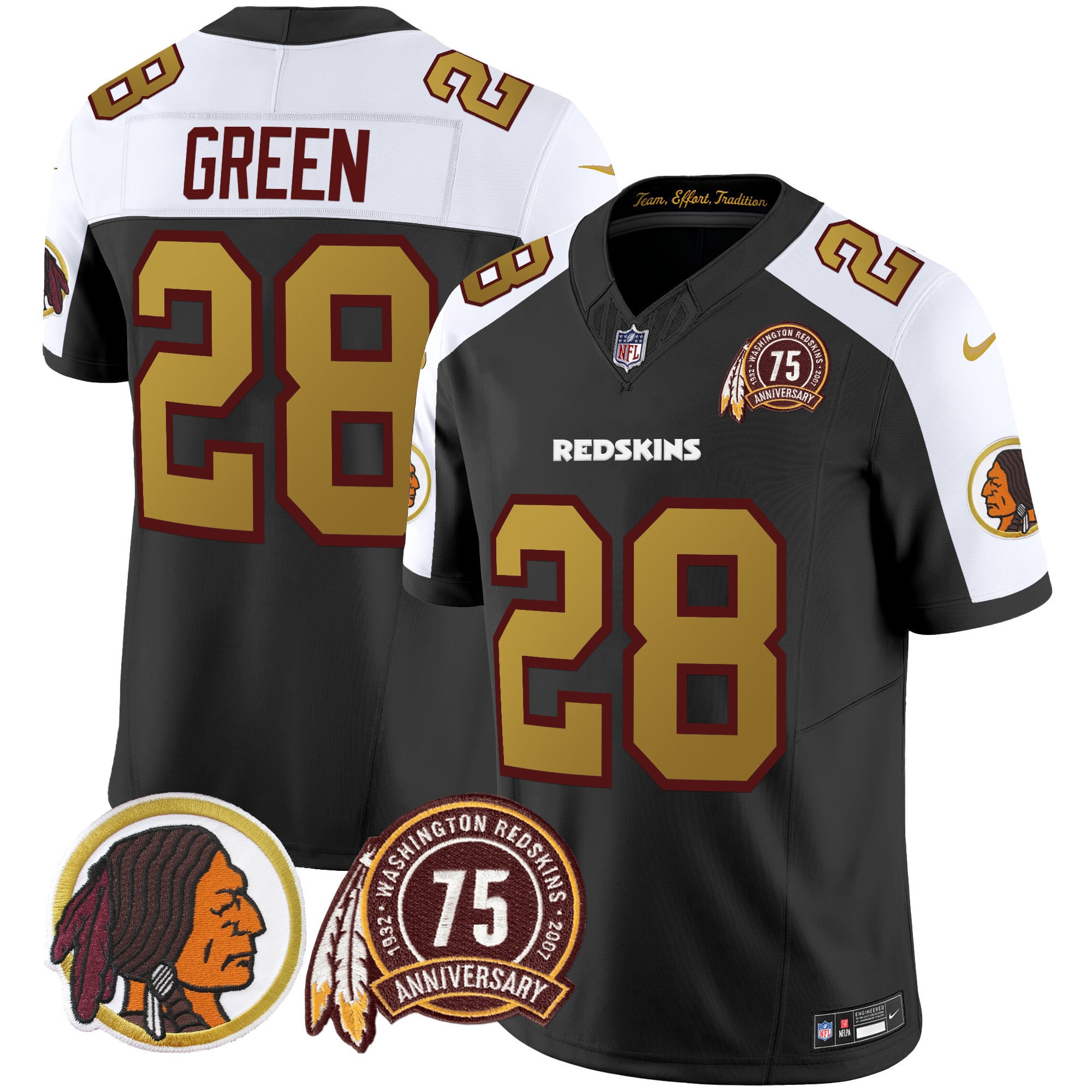 Men's Washington Redskins 75th Patch Throwback Vapor Limited Jersey V2 - All Stitched