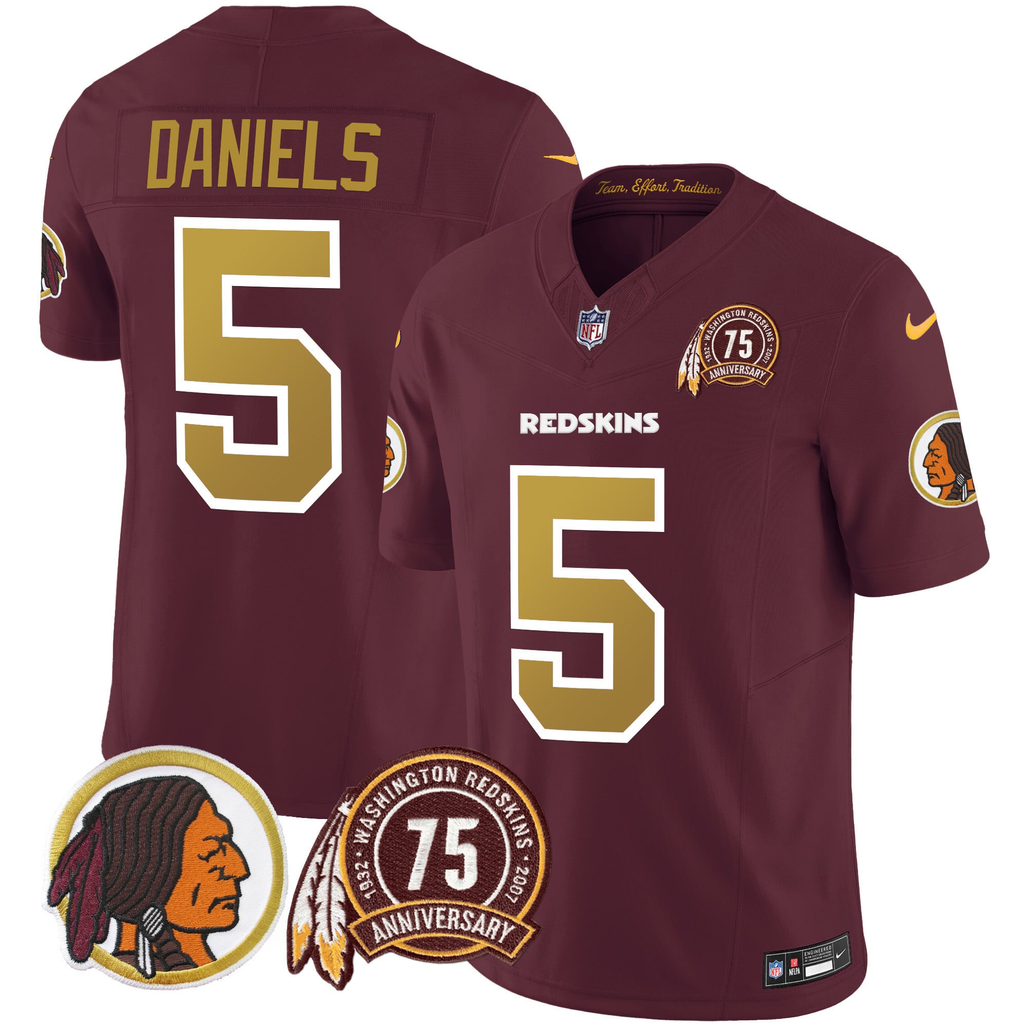Men's Washington Redskins 75th Patch Throwback Vapor Limited Jersey V2 - All Stitched