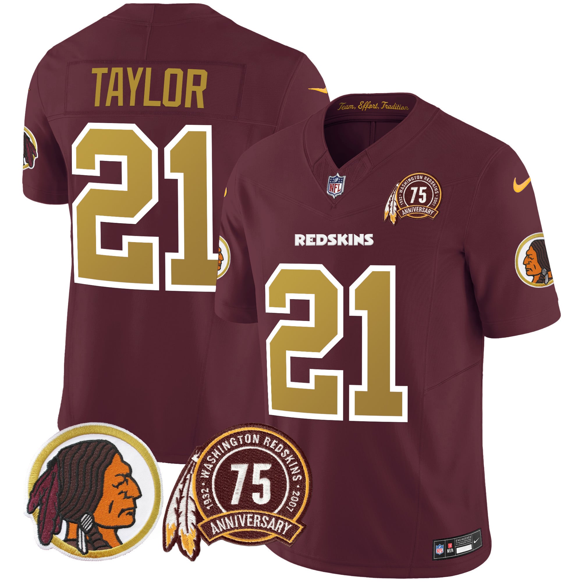 Men's Washington Redskins 75th Patch Throwback Vapor Limited Jersey V2 - All Stitched