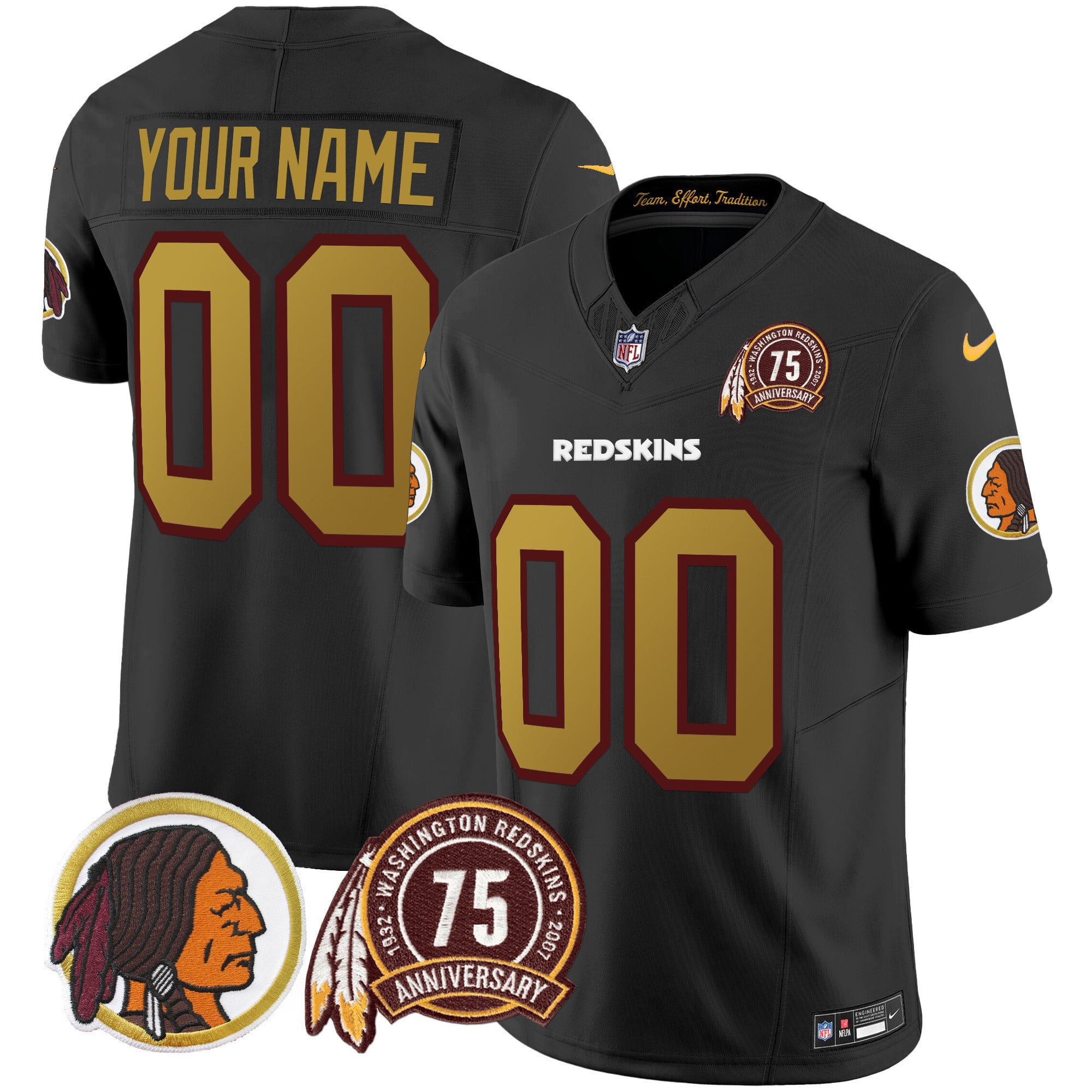 Custom Gender/Name Washington Redskins 75th Patch Throwback Vapor Limited Jersey V2 - All Stitched