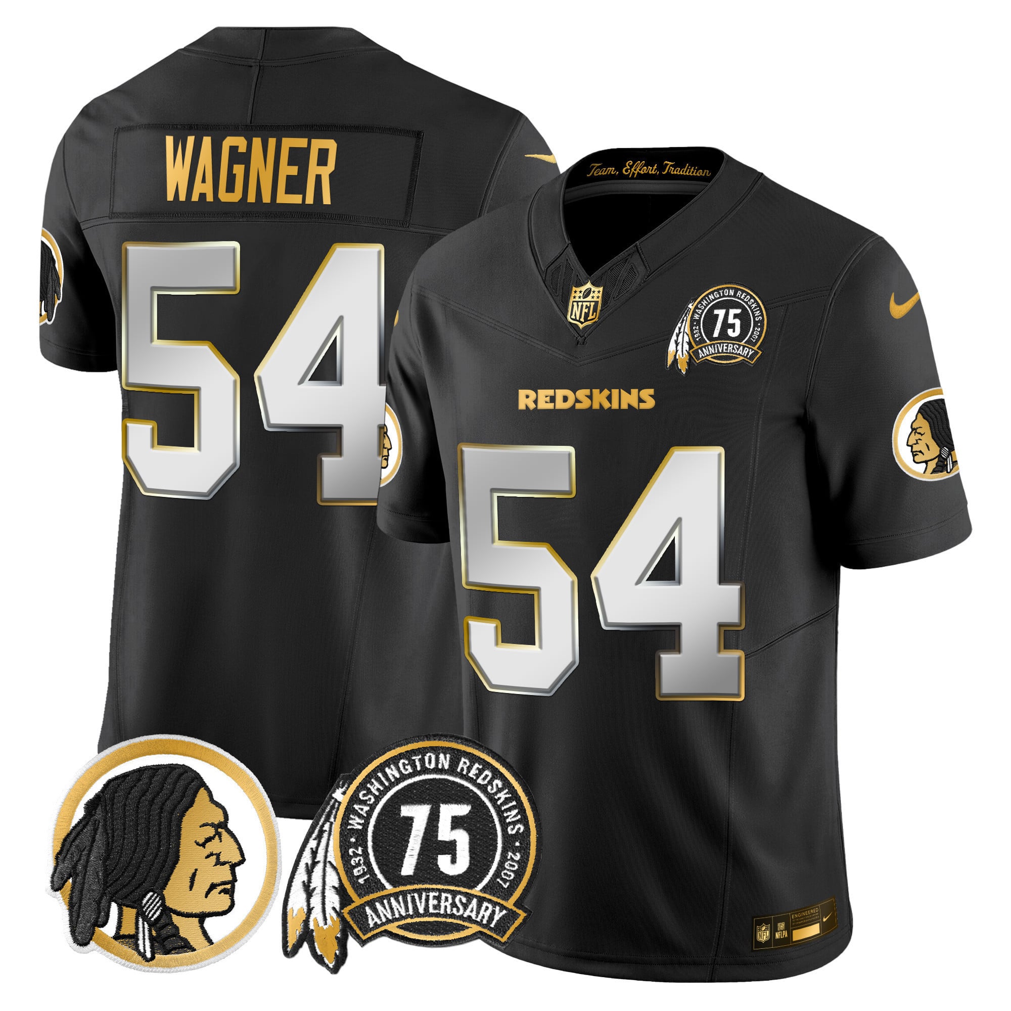 Men's Washington Redskins 75th Patch Throwback Gold Vapor Limited Jersey - All Stitched