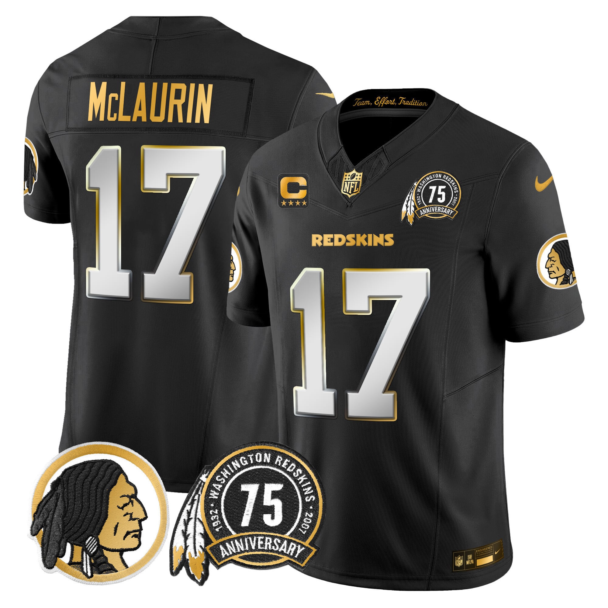 Men's Washington Redskins 75th Patch Throwback Gold Vapor Limited Jersey - All Stitched