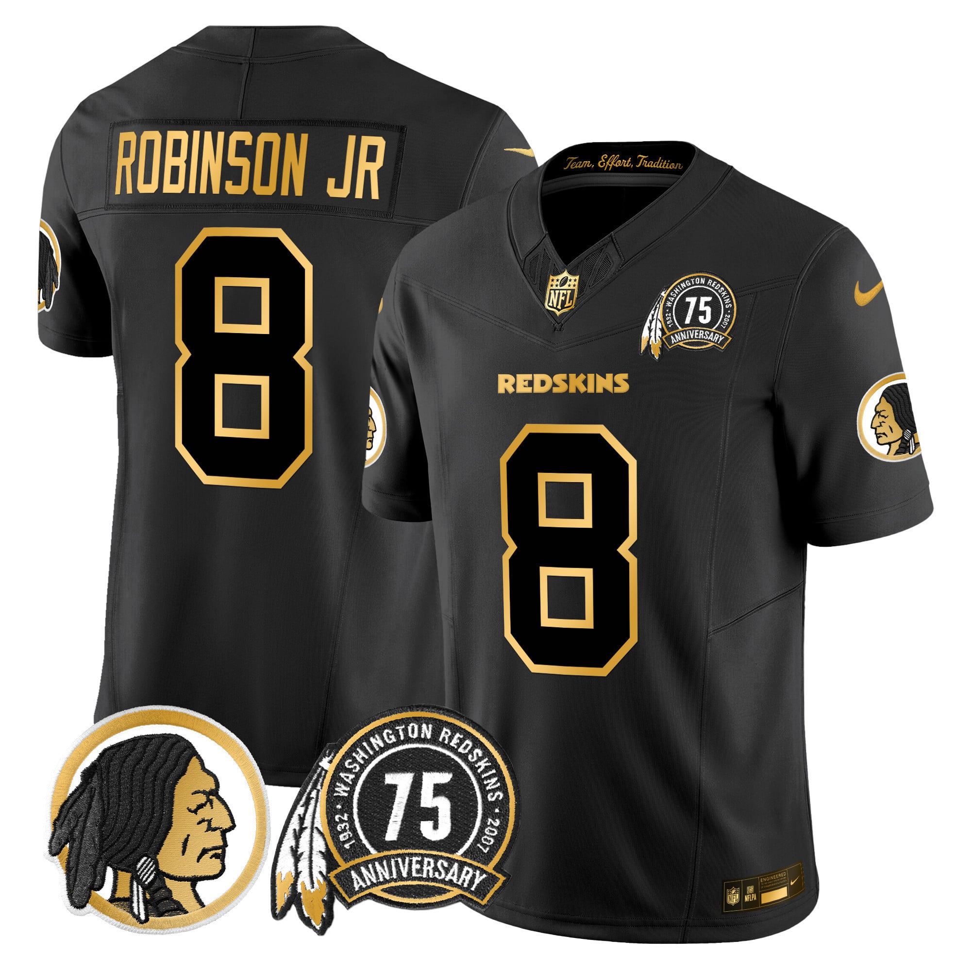 Men's Washington Redskins 75th Patch Throwback Gold Vapor Limited Jersey - All Stitched