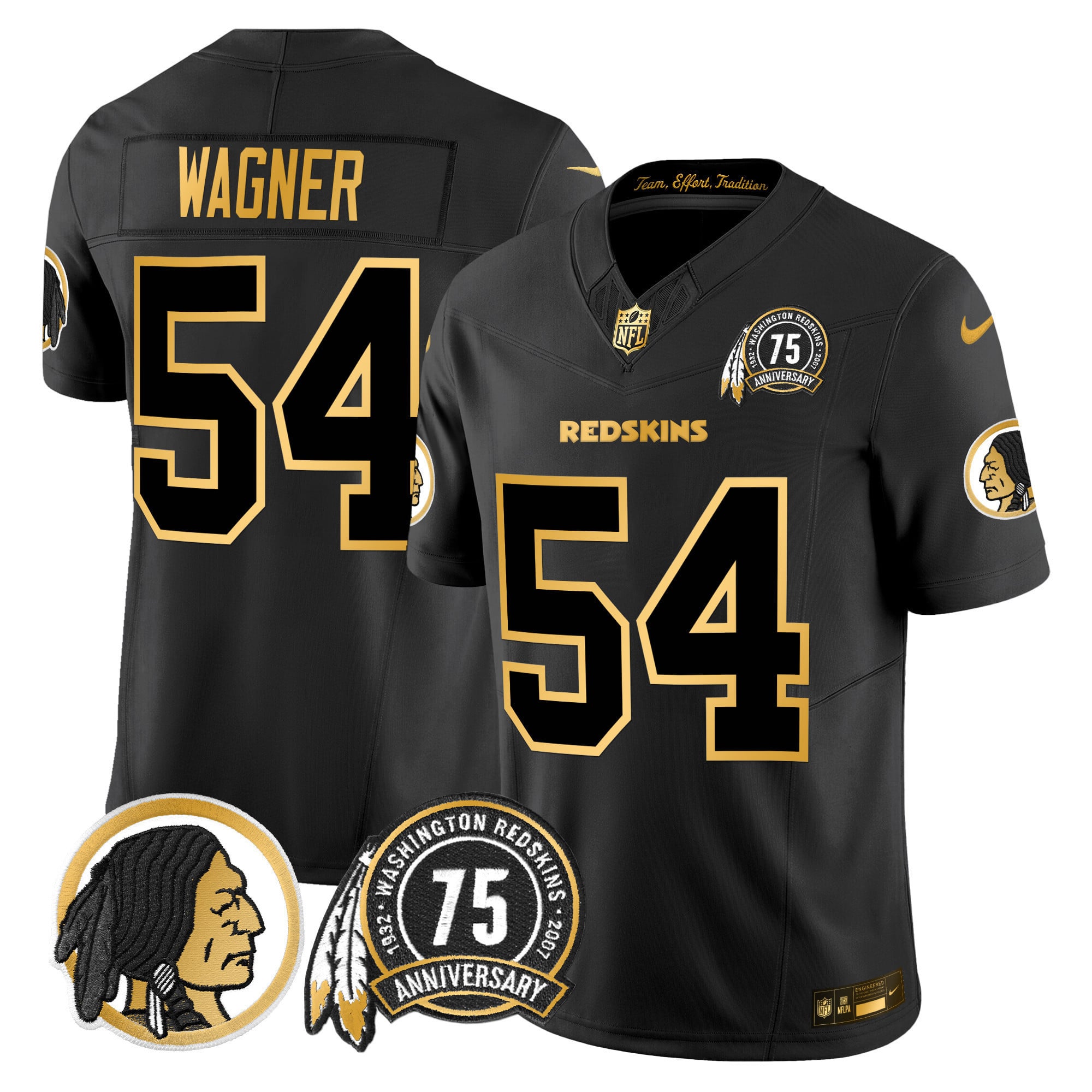 Men's Washington Redskins 75th Patch Throwback Gold Vapor Limited Jersey - All Stitched