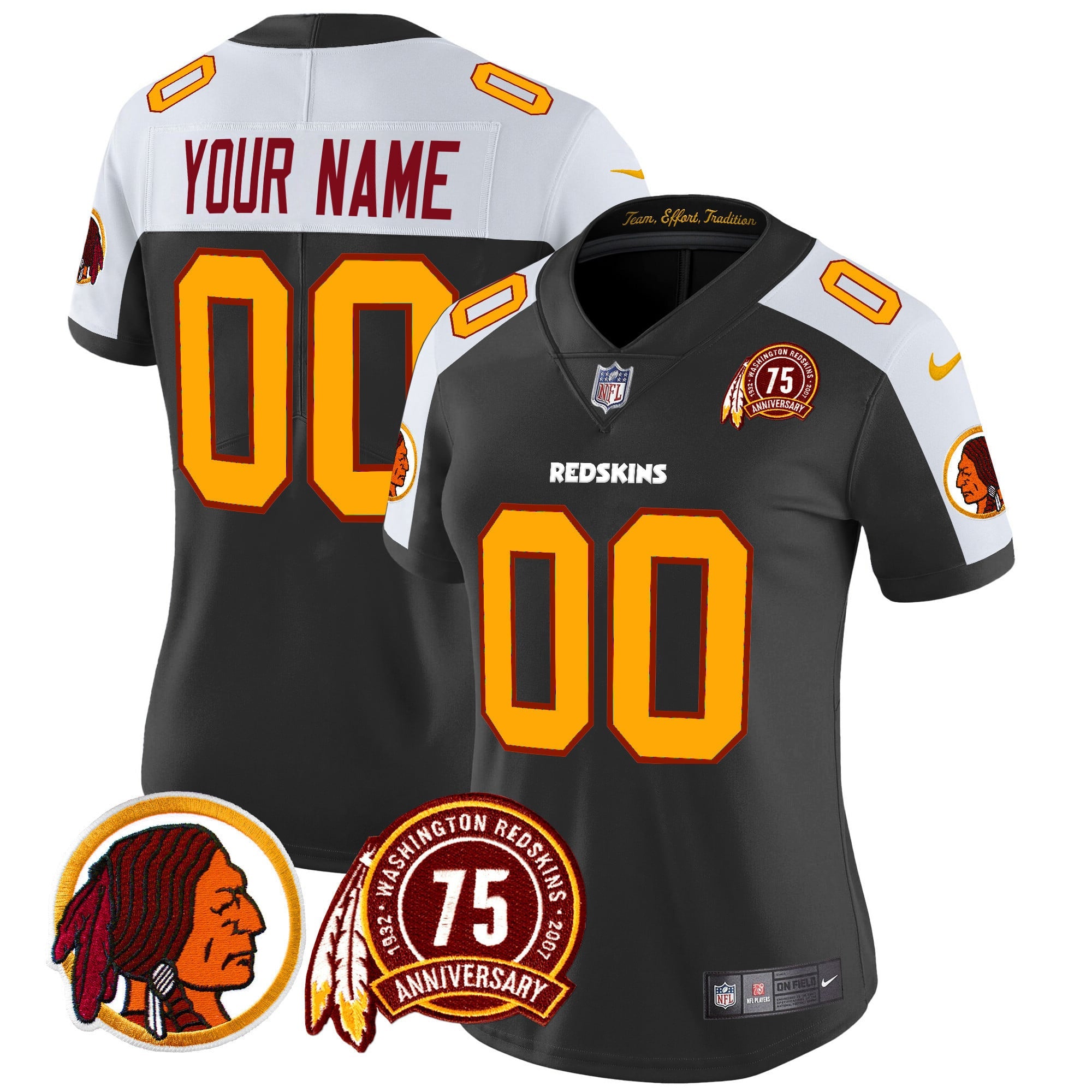 Washington Redskins 75th Patch Throwback Vapor Limited Custom Jersey - All Stitched