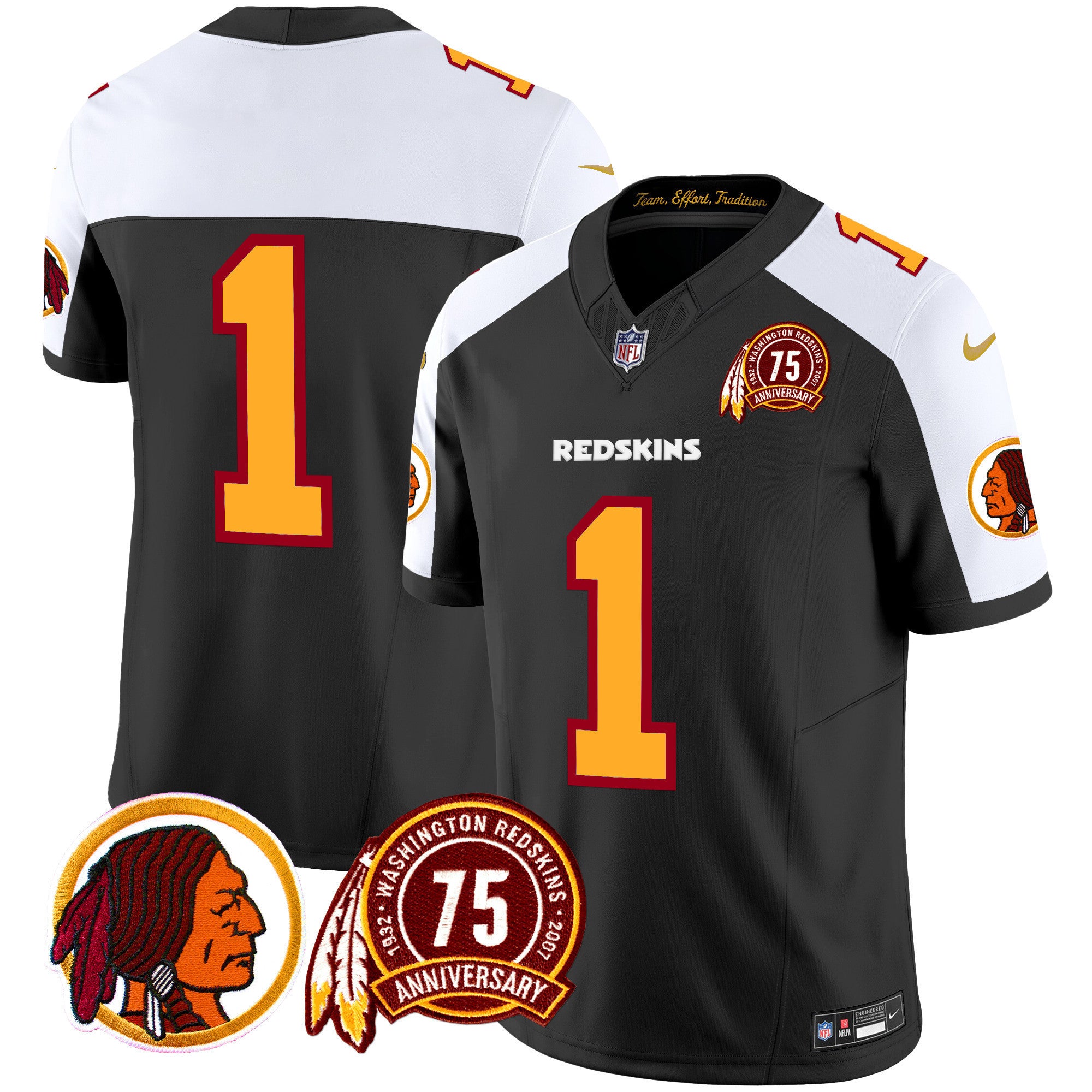 Men's Washington Redskins 75th Patch Throwback Vapor Limited Jersey - All Stitched