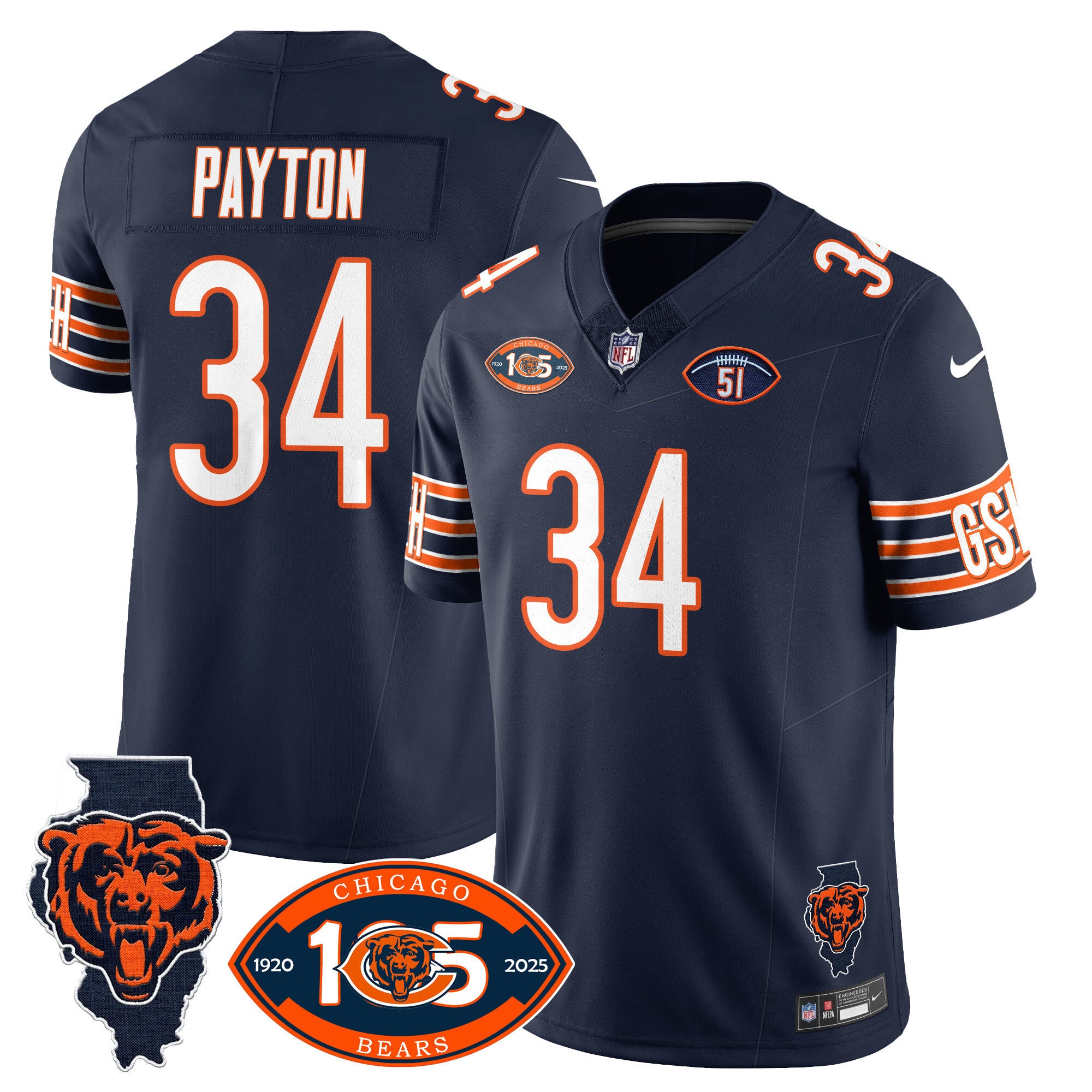 Men's Bears 1920-2025 The Bears Vapor Limited Jersey - All Stitched