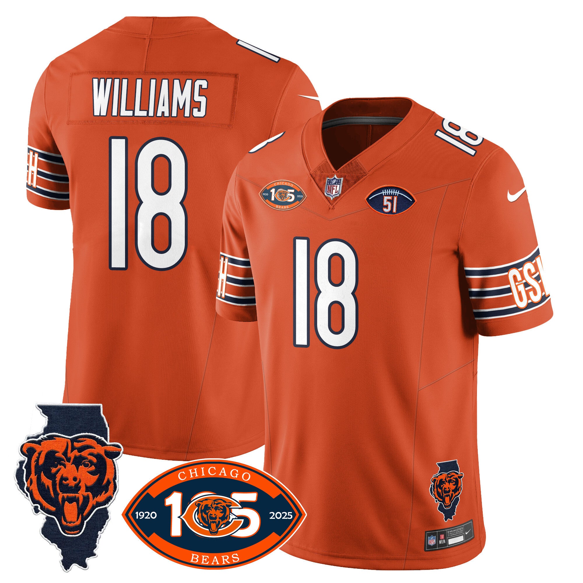 Men's Bears 1920-2025 The Bears Vapor Limited Jersey - All Stitched