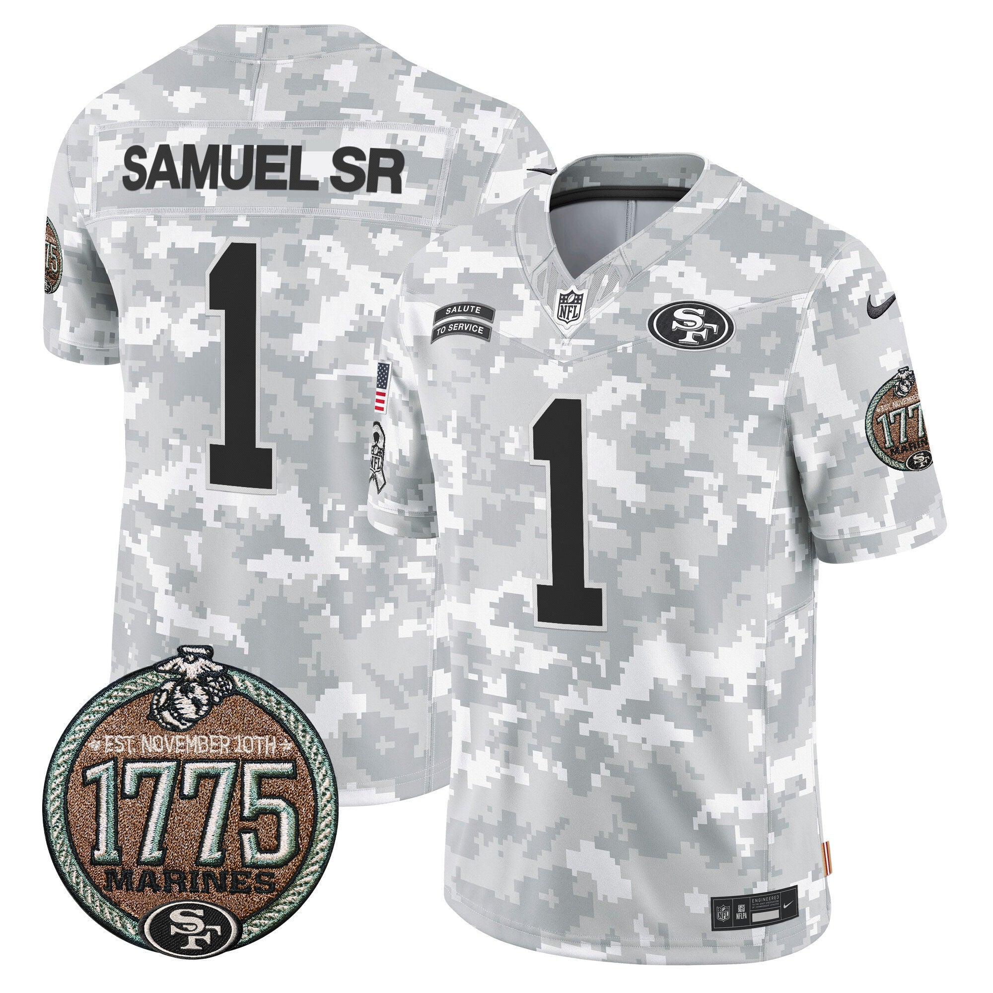 Men's 49ers 2024 Salute to Service Establishment Year Patch Vapor Limited Jersey - All Stitched