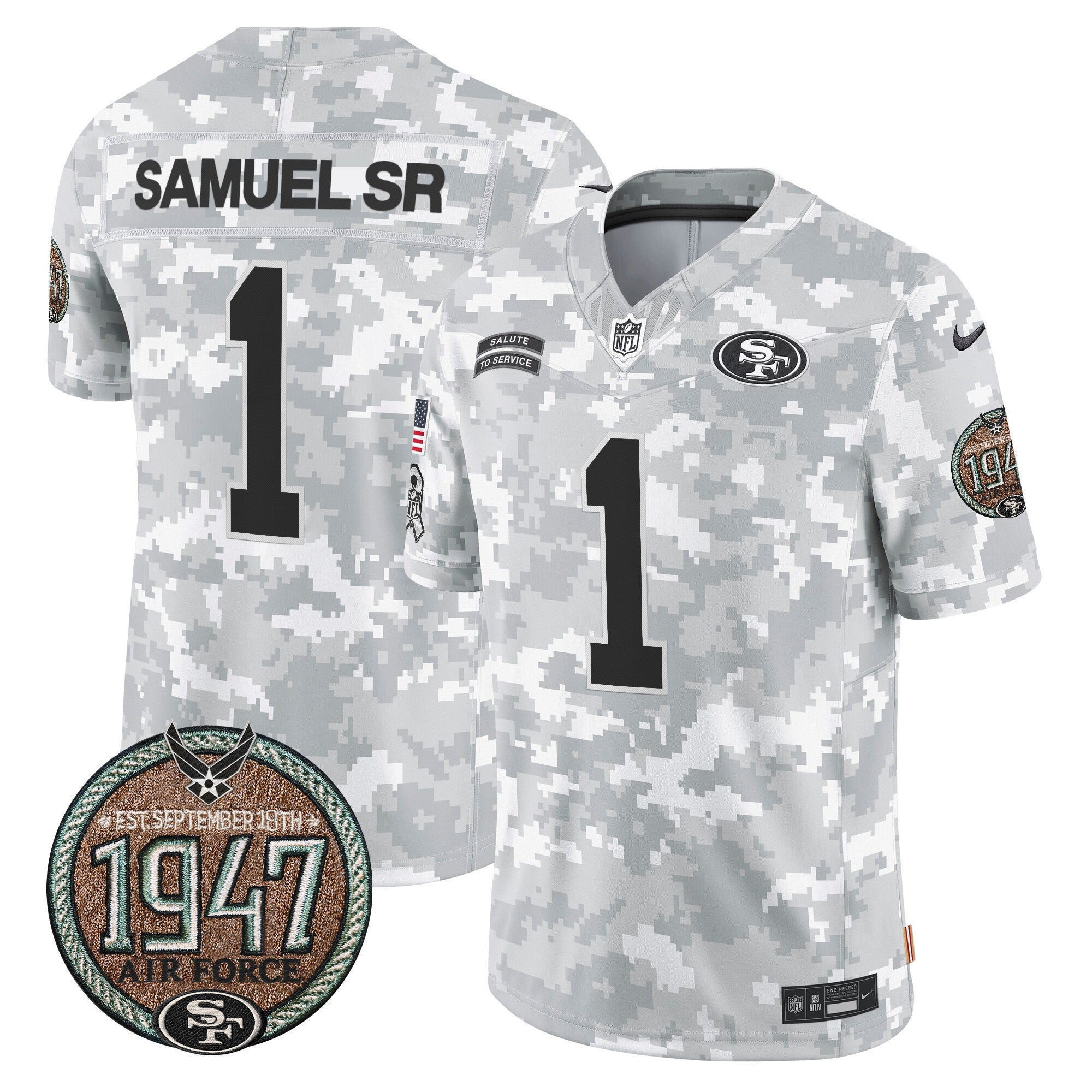 Men's 49ers 2024 Salute to Service Establishment Year Patch Vapor Limited Jersey - All Stitched
