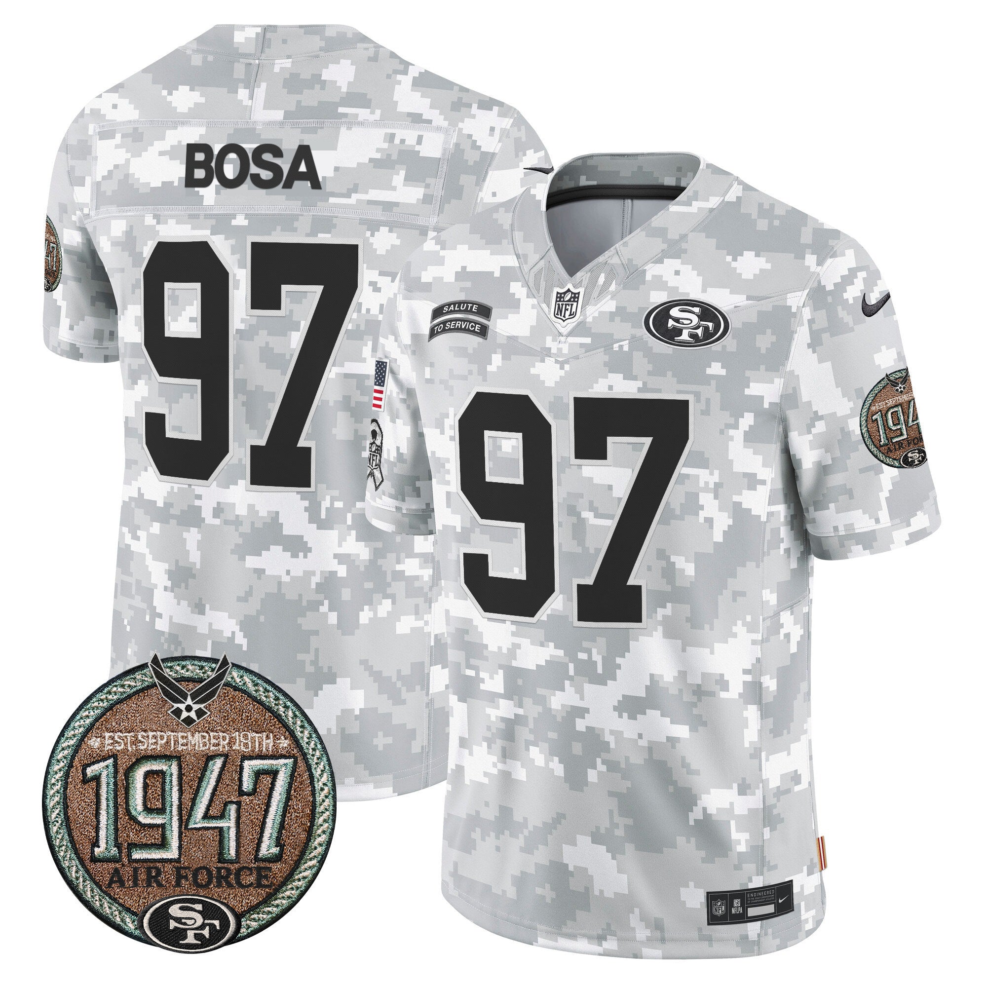 Men's 49ers 2024 Salute to Service Establishment Year Patch Vapor Limited Jersey - All Stitched