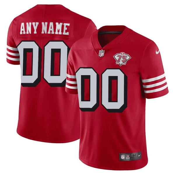 San Francisco 49Ers 75Th Anniversary Throwback Scarlet Custom Jersey – All Stitched