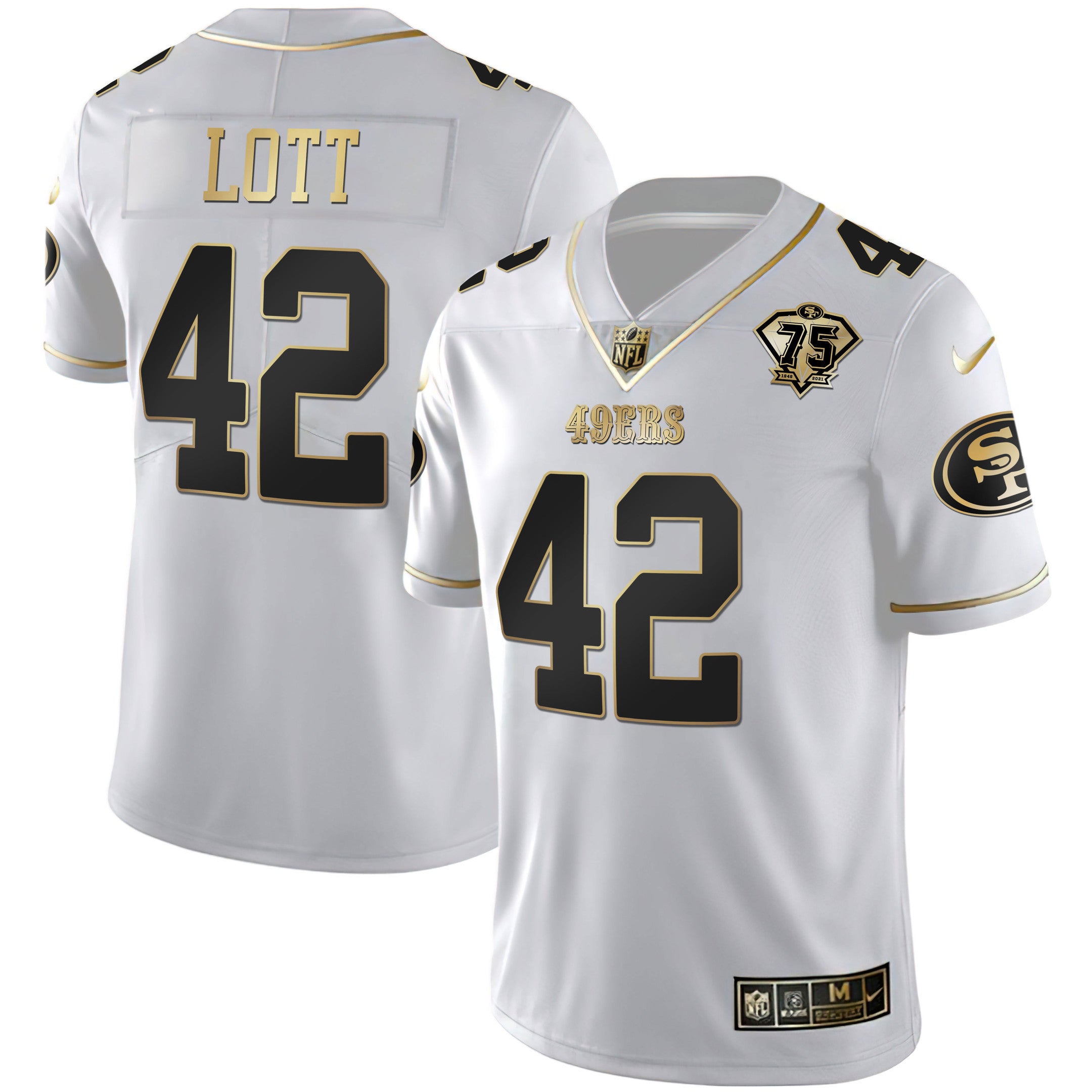 Men's 49ers 75th Anniversary Patch White Gold & Black Gold - All Stitched