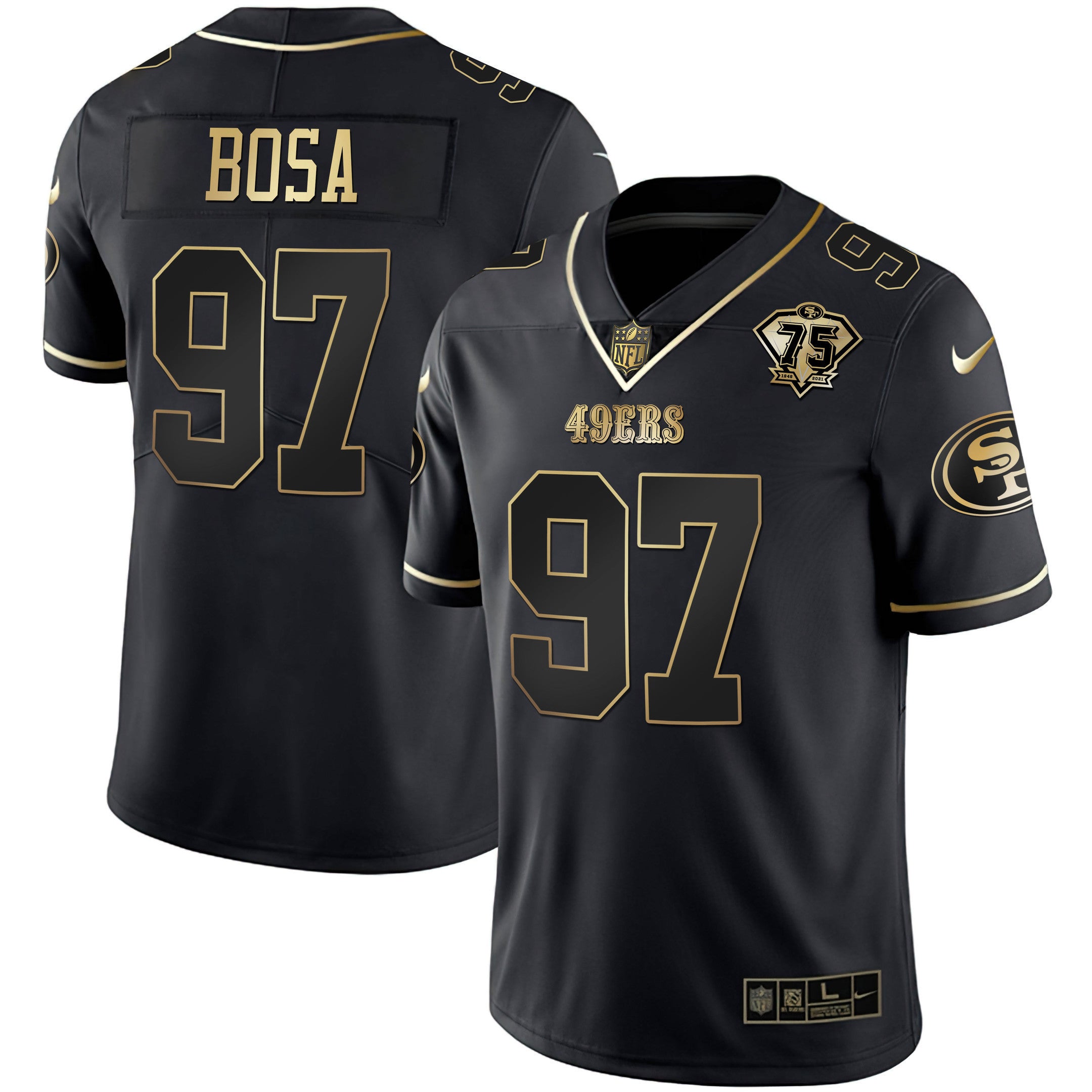 Men's 49ers 75th Anniversary Patch White Gold & Black Gold - All Stitched