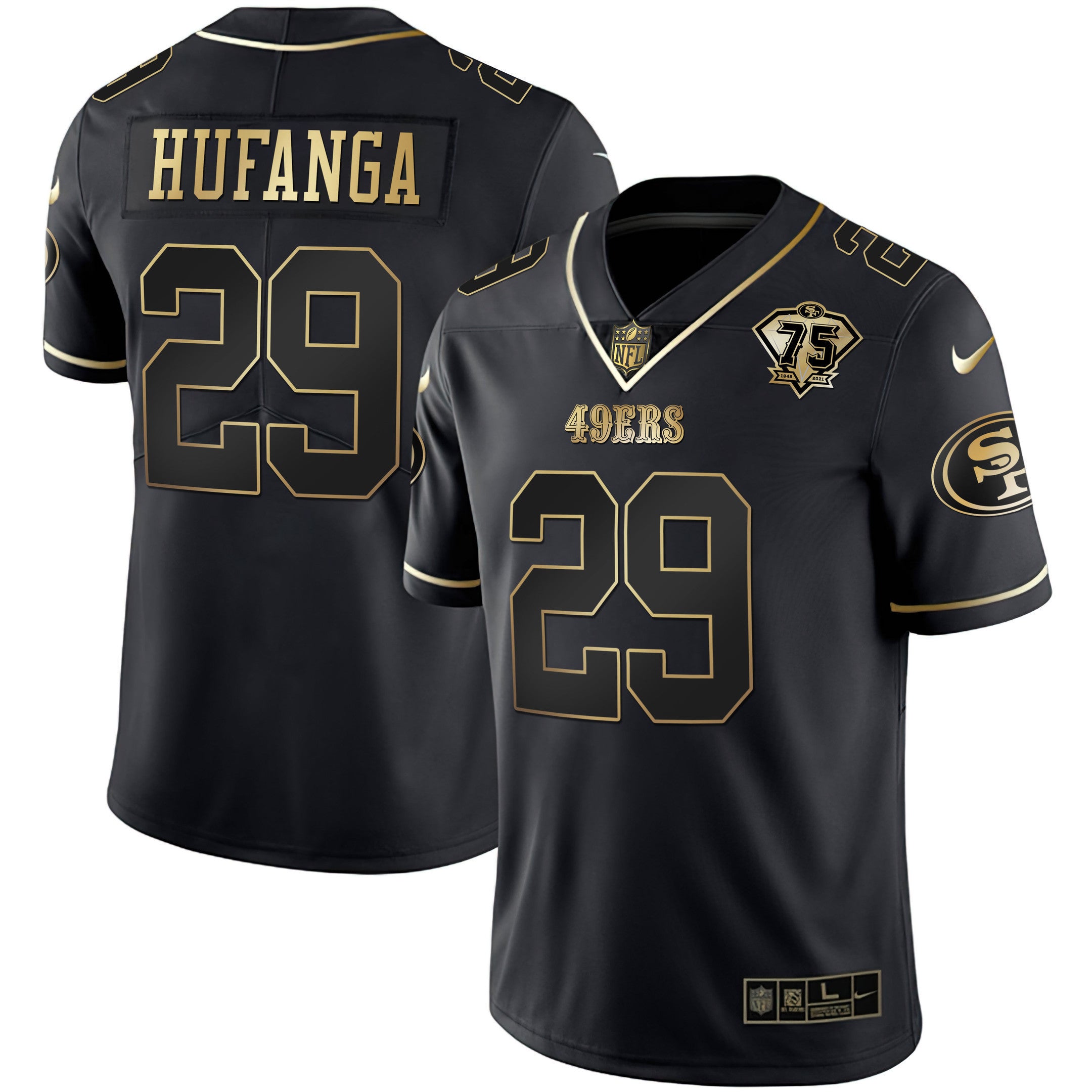 Men's 49ers 75th Anniversary Patch White Gold & Black Gold - All Stitched