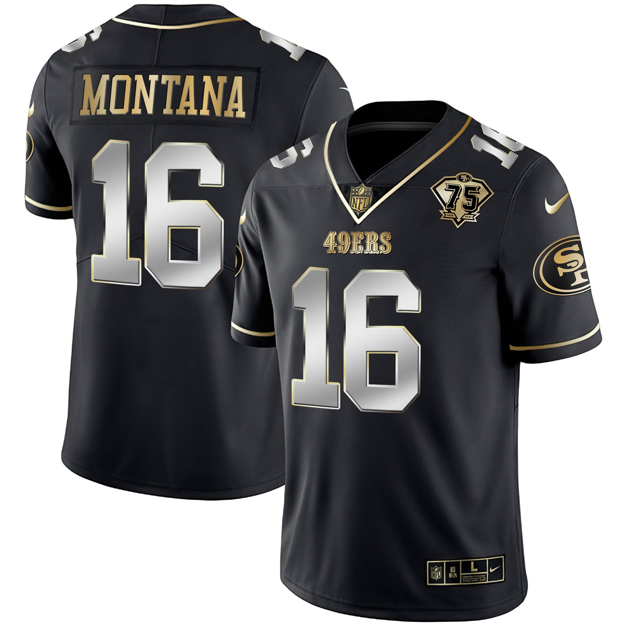 Men's 49ers 75th Anniversary Patch White Gold & Black Gold - All Stitched