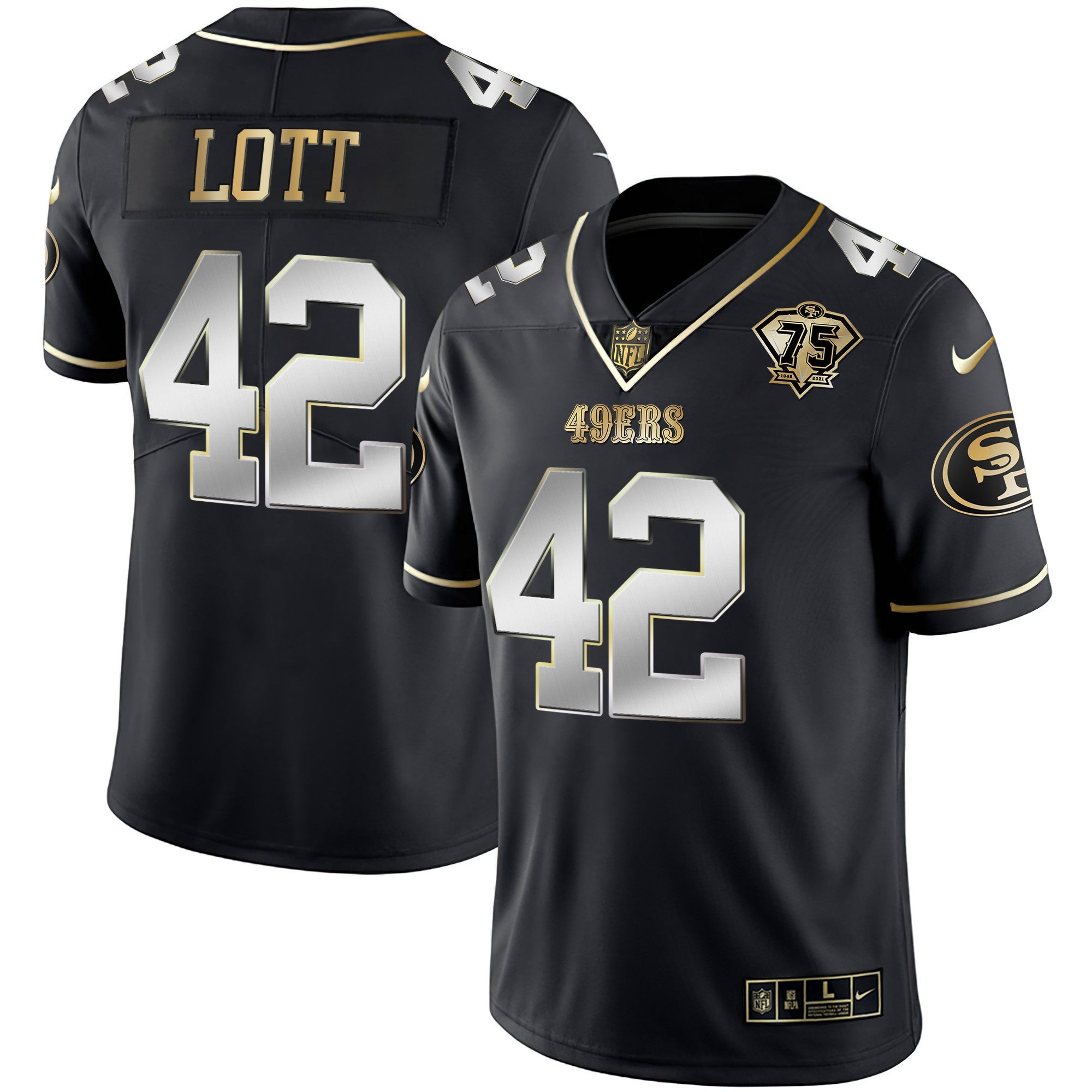 Men's 49ers 75th Anniversary Patch White Gold & Black Gold - All Stitched