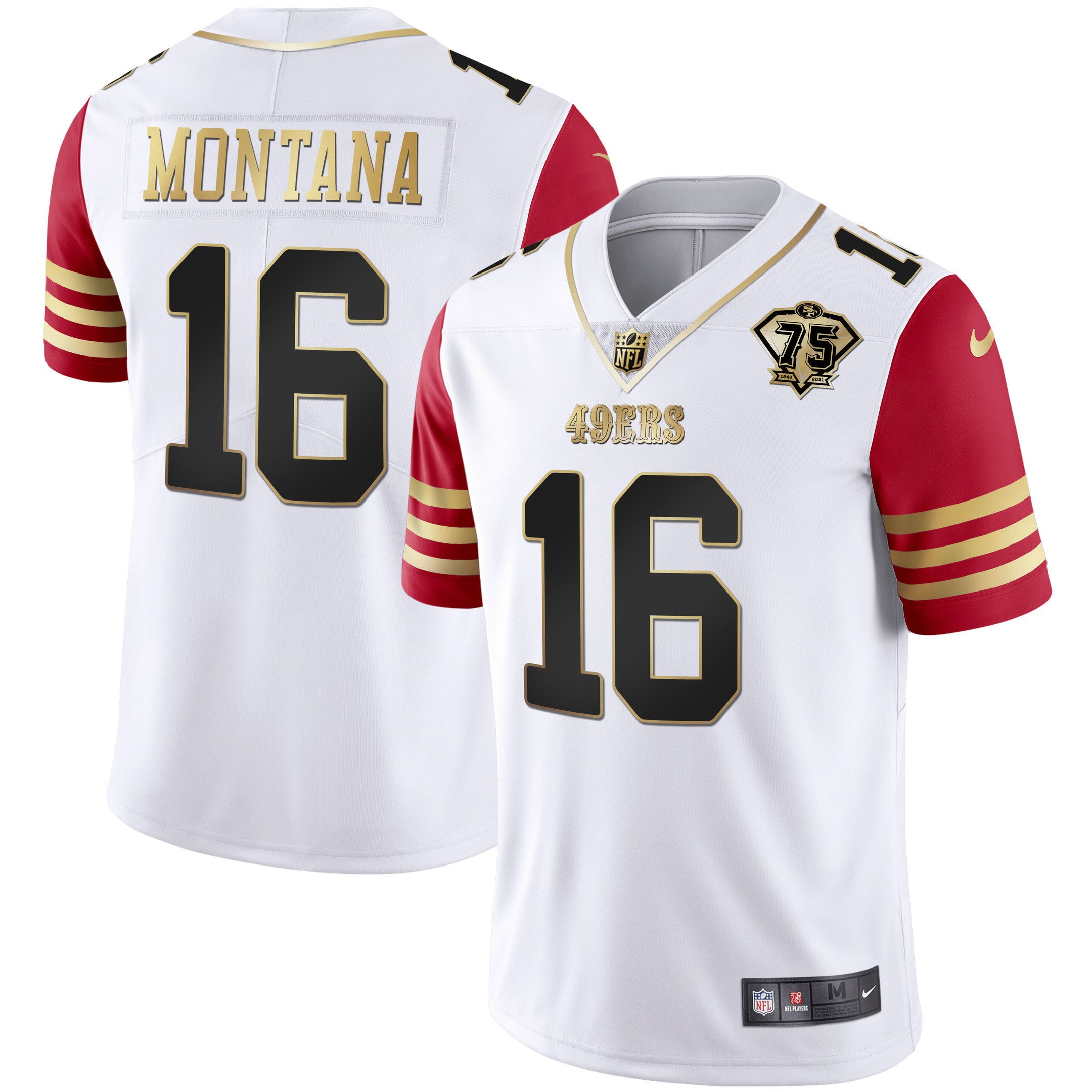 Men's 49ers 75th Anniversary Patch White Gold & Black Gold - All Stitched