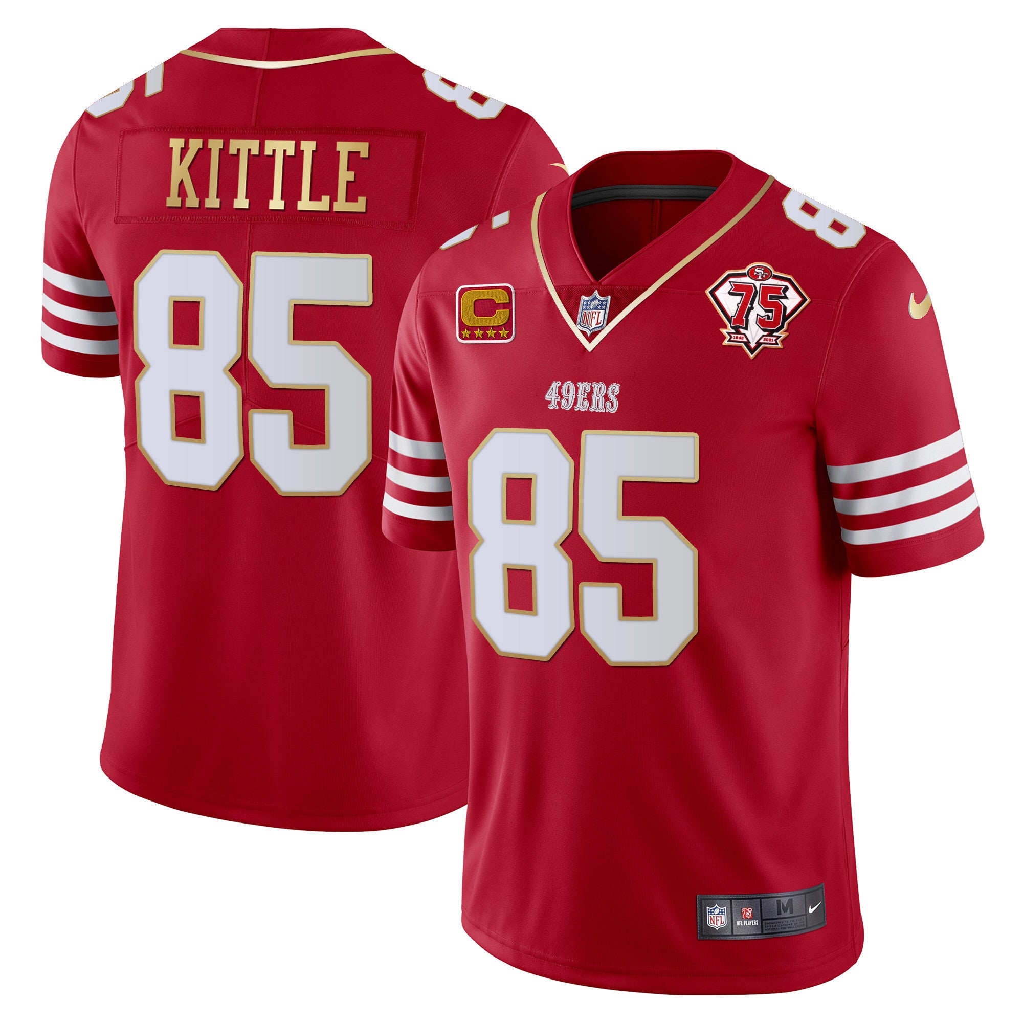 Men's 49ers 75th Anniversary Patch Vapor Gold Jersey Collection - All Stitched 1