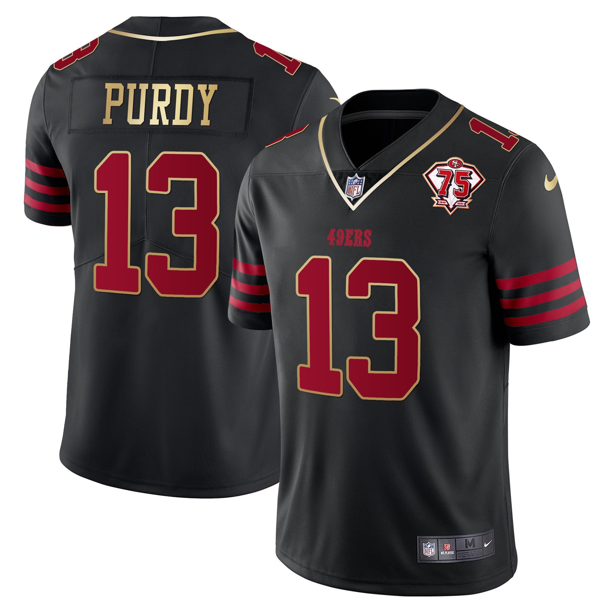 Men's 49ers 75th Anniversary Patch Vapor Gold Jersey Collection - All Stitched 1