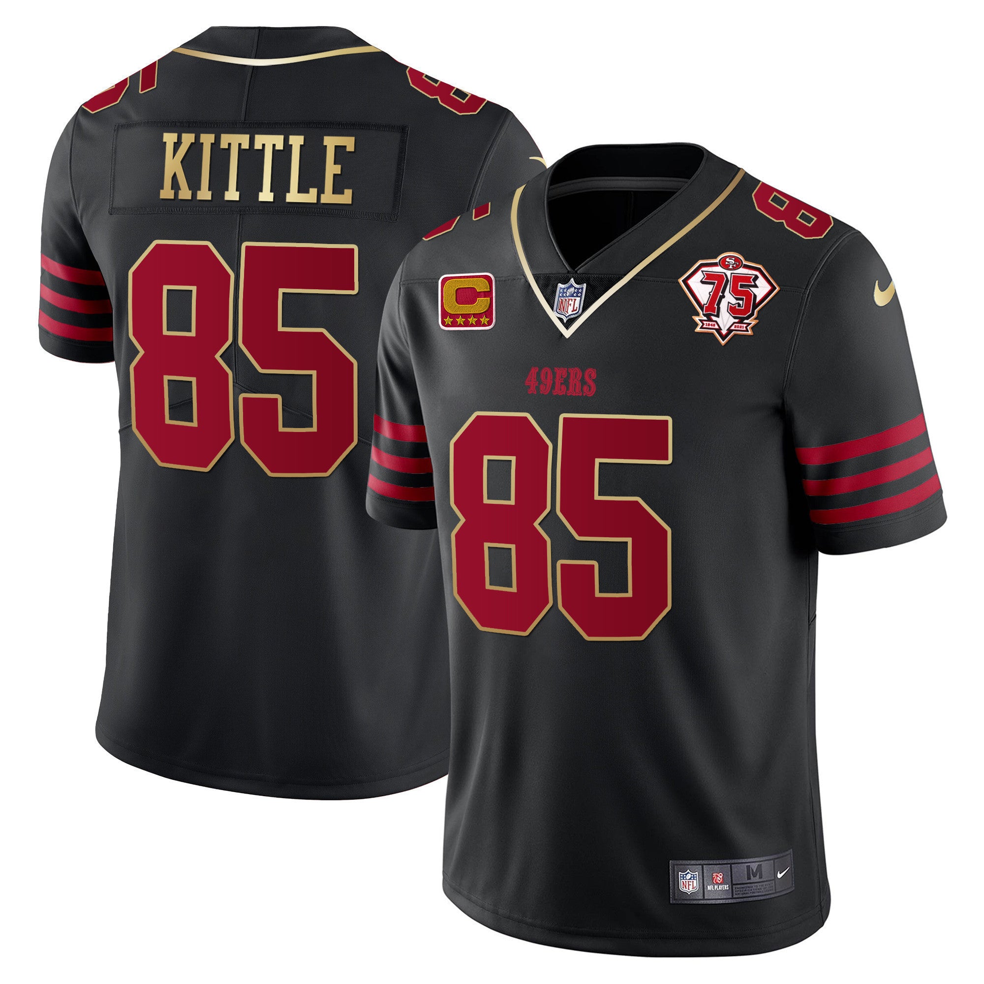 Men's 49ers 75th Anniversary Patch Vapor Gold Jersey Collection - All Stitched 1